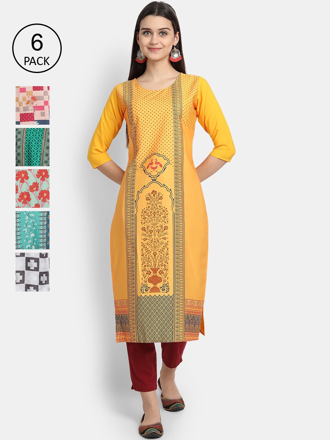 

7Threads Women Multicoloured Ethnic Motifs Printed Thread Work Crepe Kurta, Multi