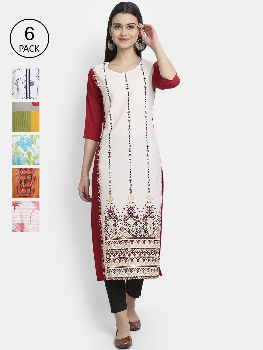 

7Threads Women Multicoloured Pack 6 Crepe Kurta, Multi