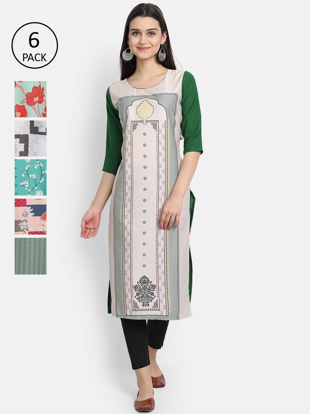 

7Threads Women Multicoloured Ethnic Motifs Embroidered Mirror Work Crepe Kurta, Multi