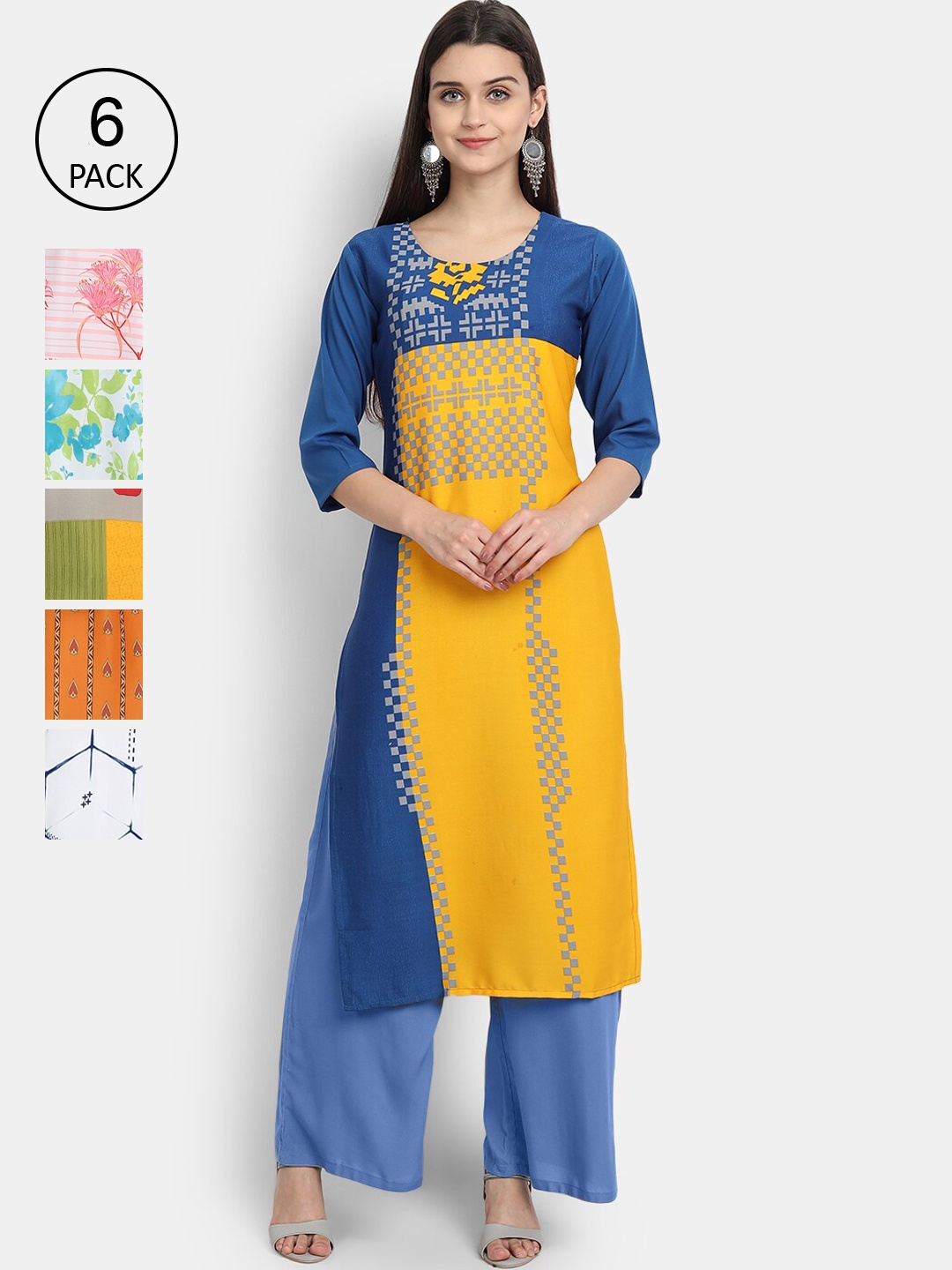 

7Threads Women Multicoloured & orange yellow Geometric Embroidered Thread Work Crepe Kurta, Multi