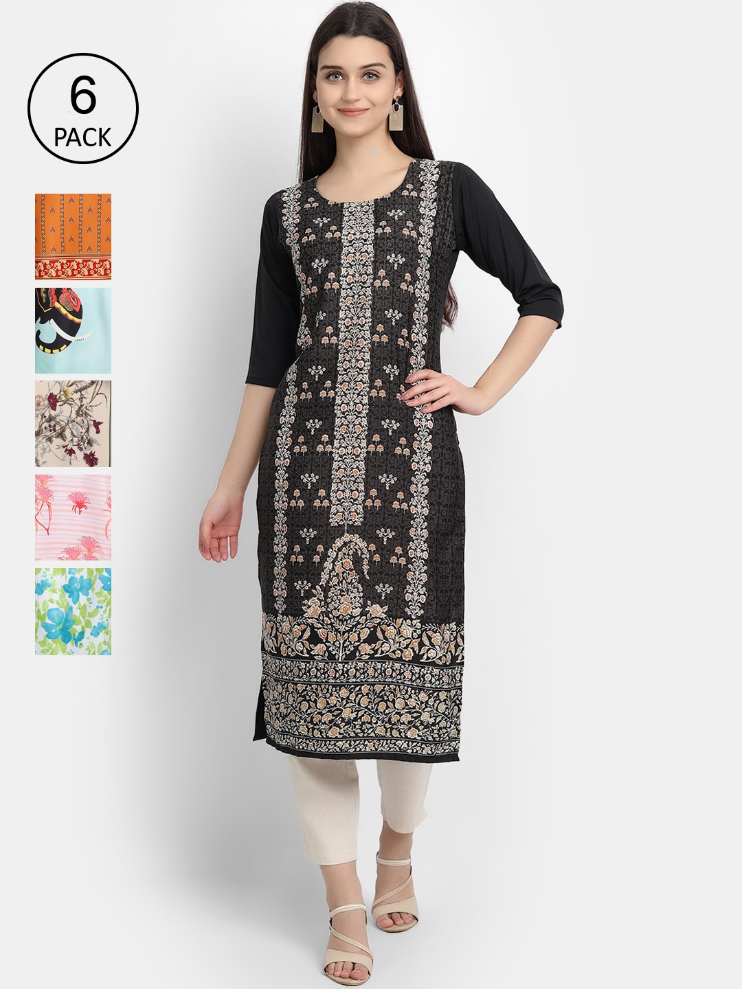 

7Threads Women Multicoloured Embroidered Thread Work Crepe Kurta, Multi