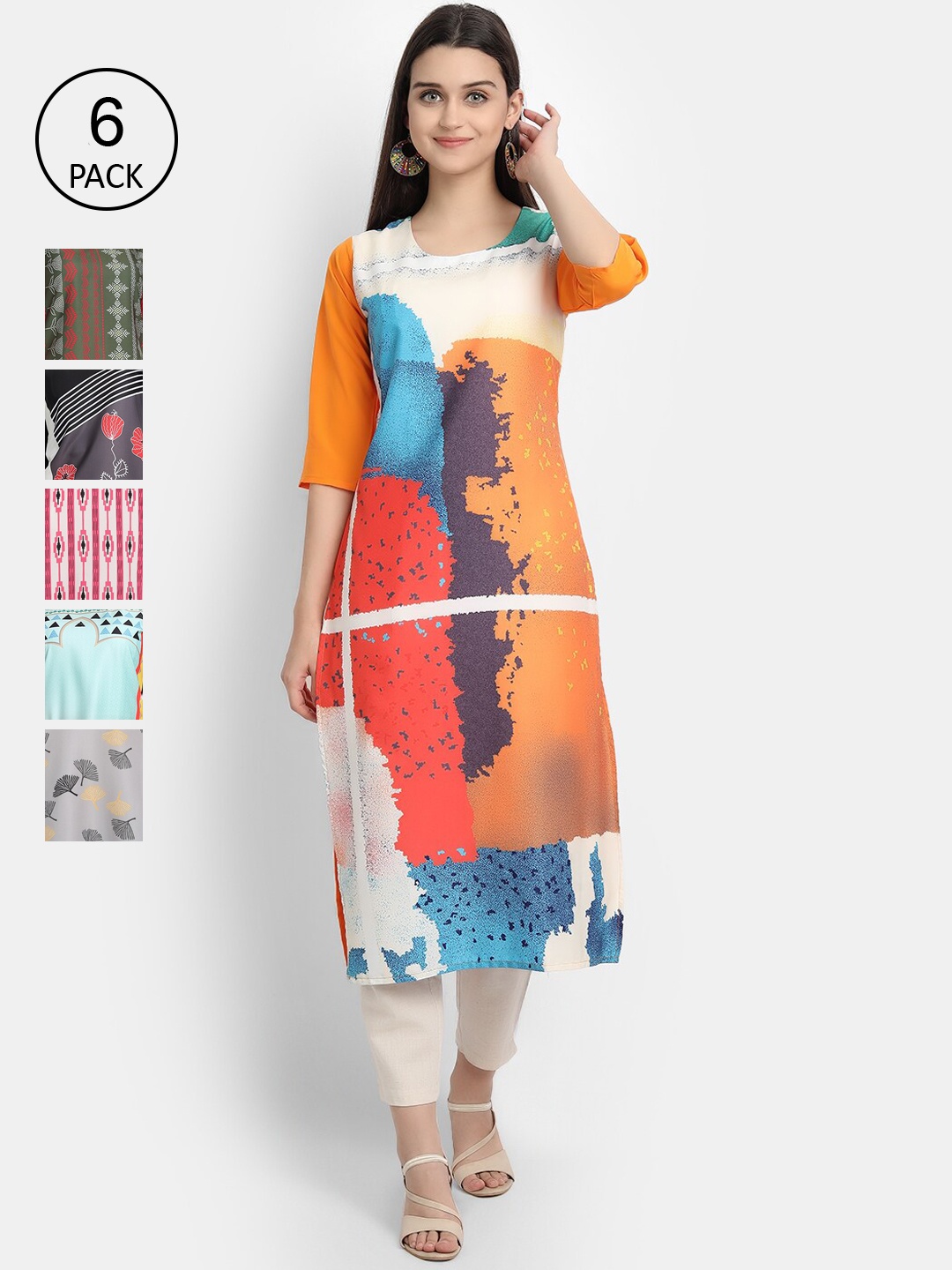 

7Threads Women Pack Of 6 Printed Kurtas, Multi