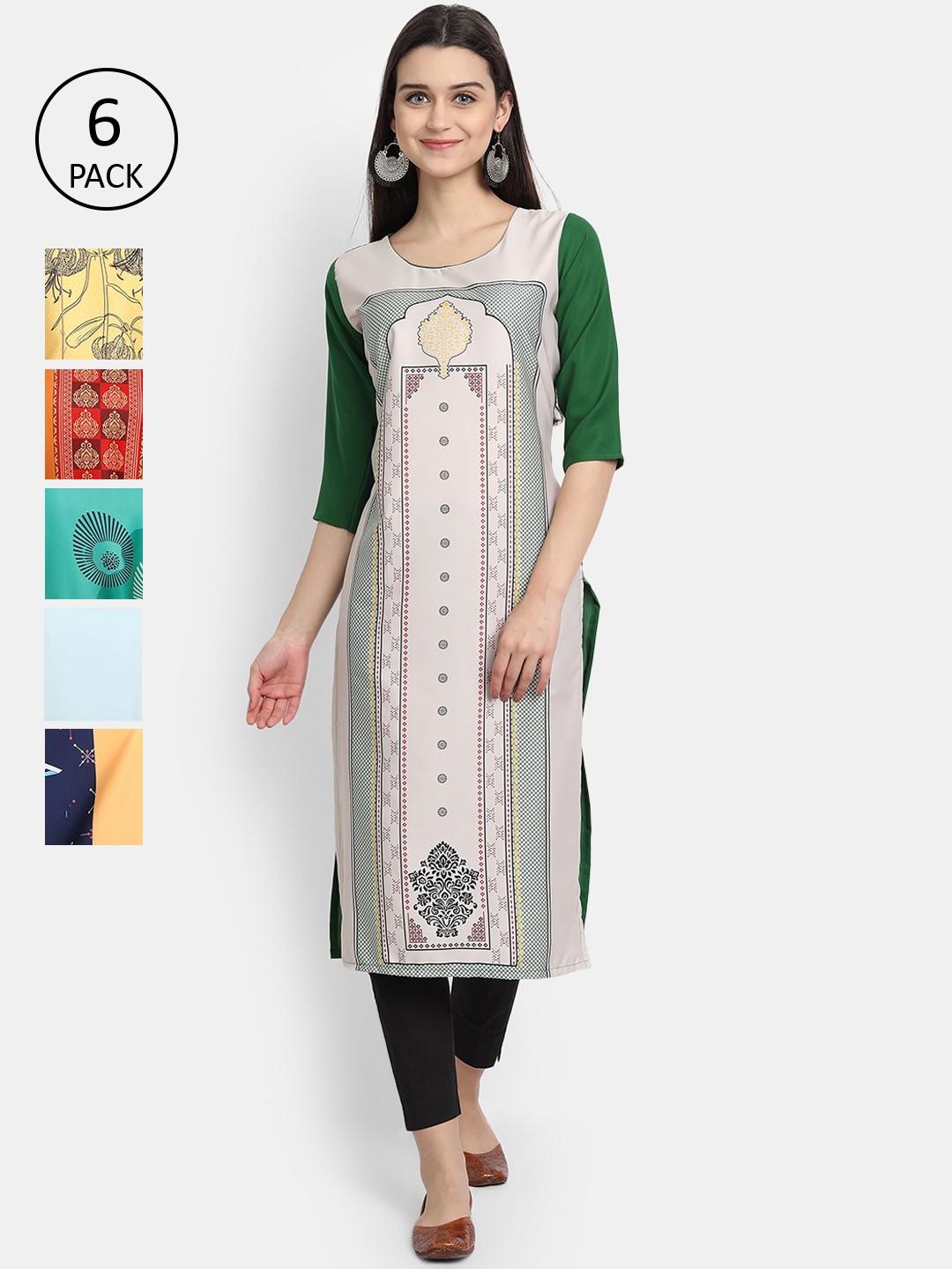 

7Threads Women Multicoloured Ethnic Motifs Embroidered Mirror Work Crepe Kurta, Multi