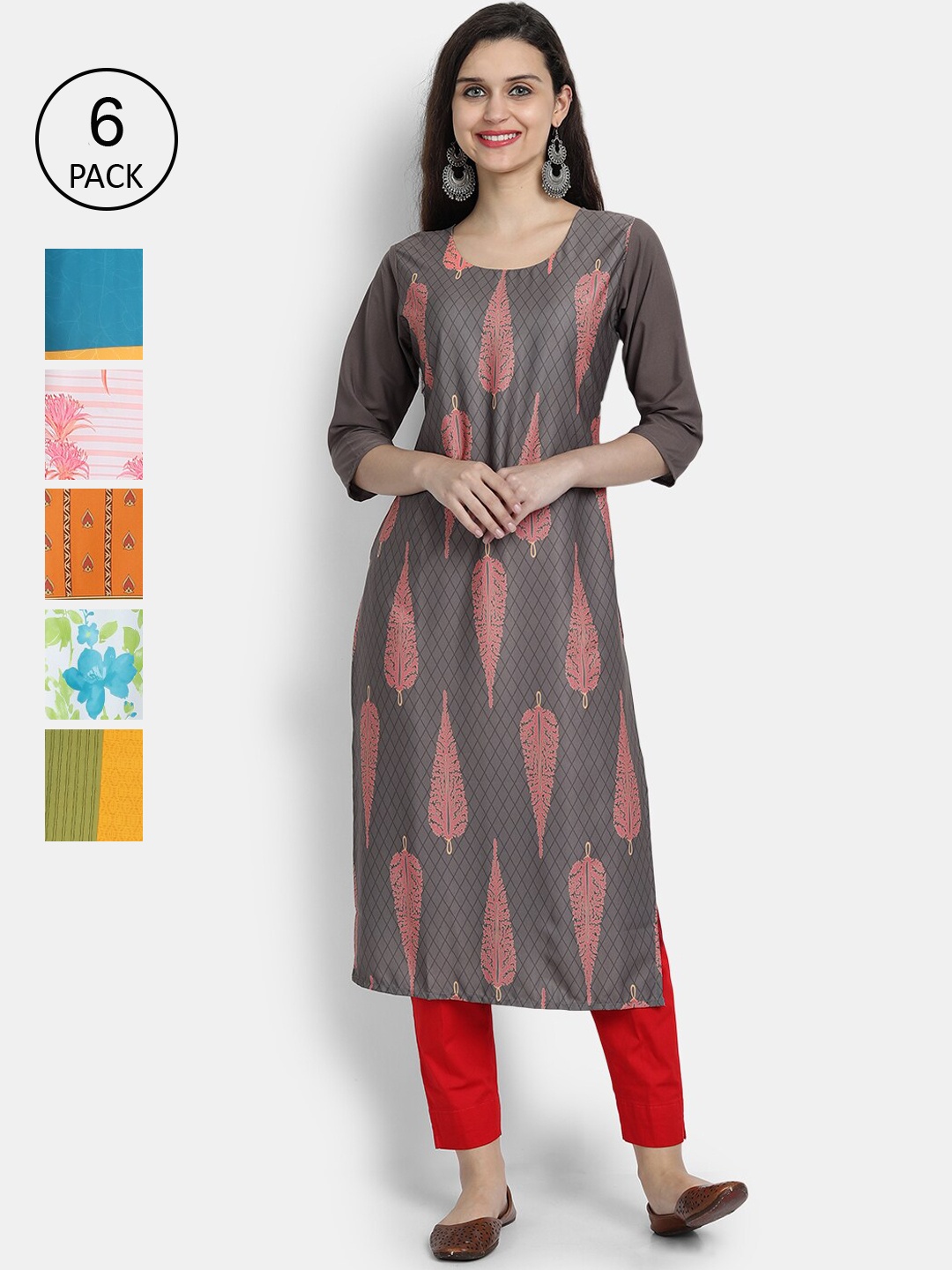 

7Threads Women Multicoloured Pack of 6 Crepe Kurtas, Multi