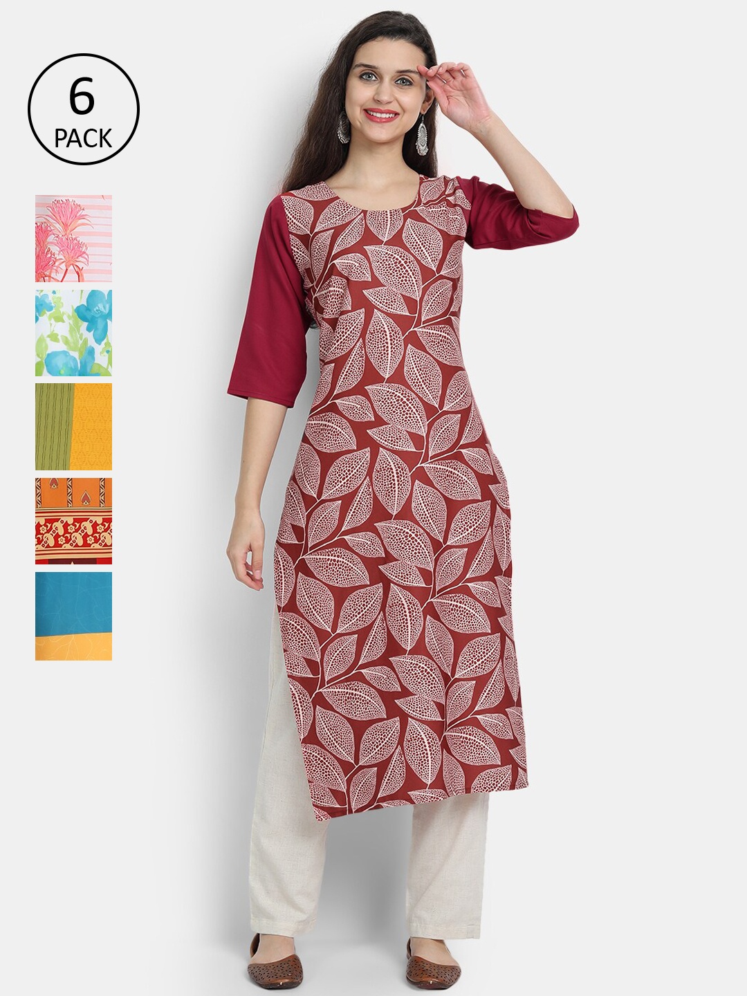 

7Threads Women Multicoloured Printed Flared Sleeves Mirror Work Crepe Kurta, Multi