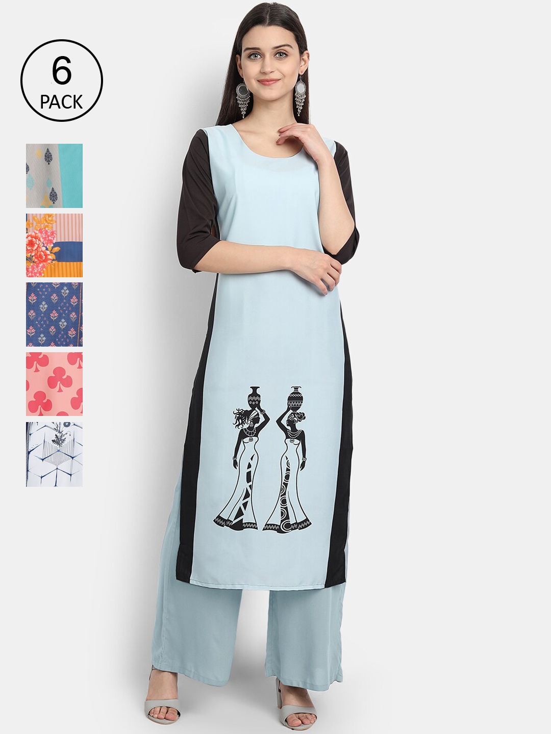 

7Threads Women Multicoloured Printed Flared Sleeves Thread Work Crepe Kurta, Multi