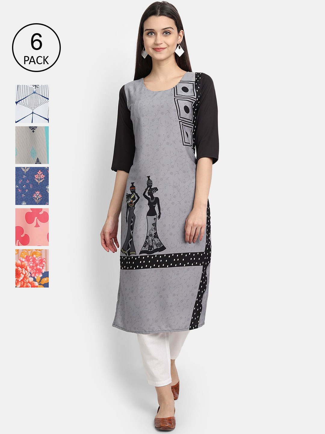 

7Threads Women Multicoloured Ethnic Motifs Printed Thread Work Crepe Kurta, Multi