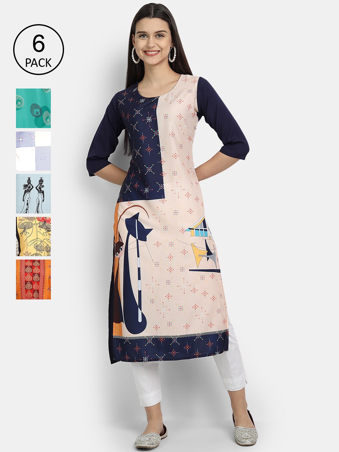 

7Threads Women Multicoloured Floral Printed Gotta Patti Crepe Kurta, Multi