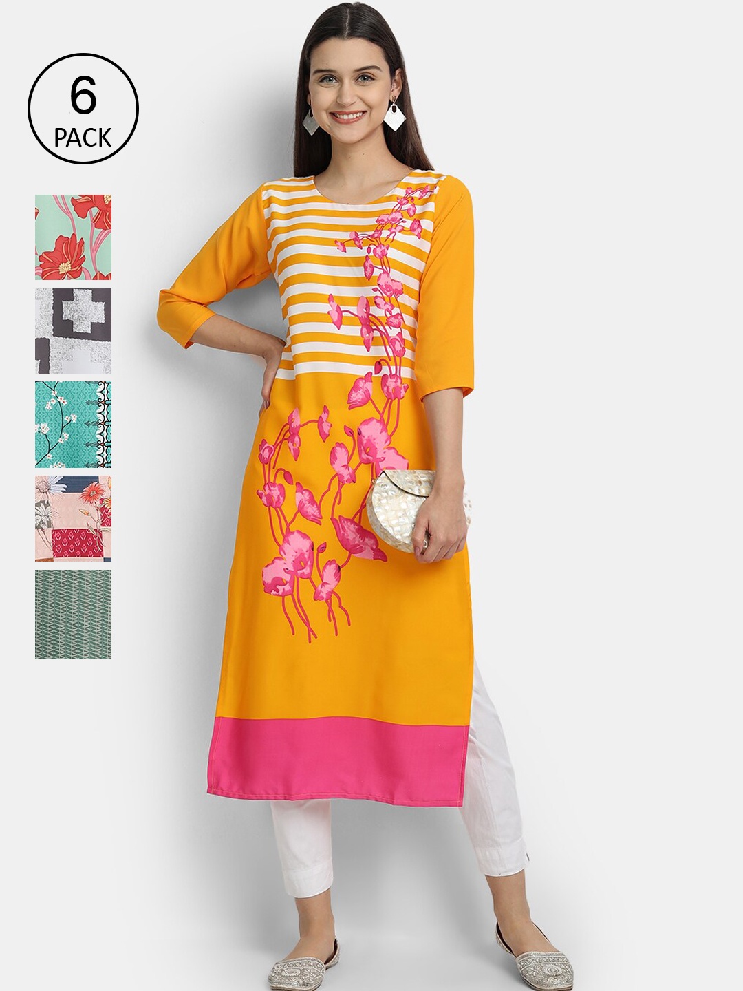 

7Threads Women Multicoloured & exuberance Floral Printed Crepe Kurta, Multi