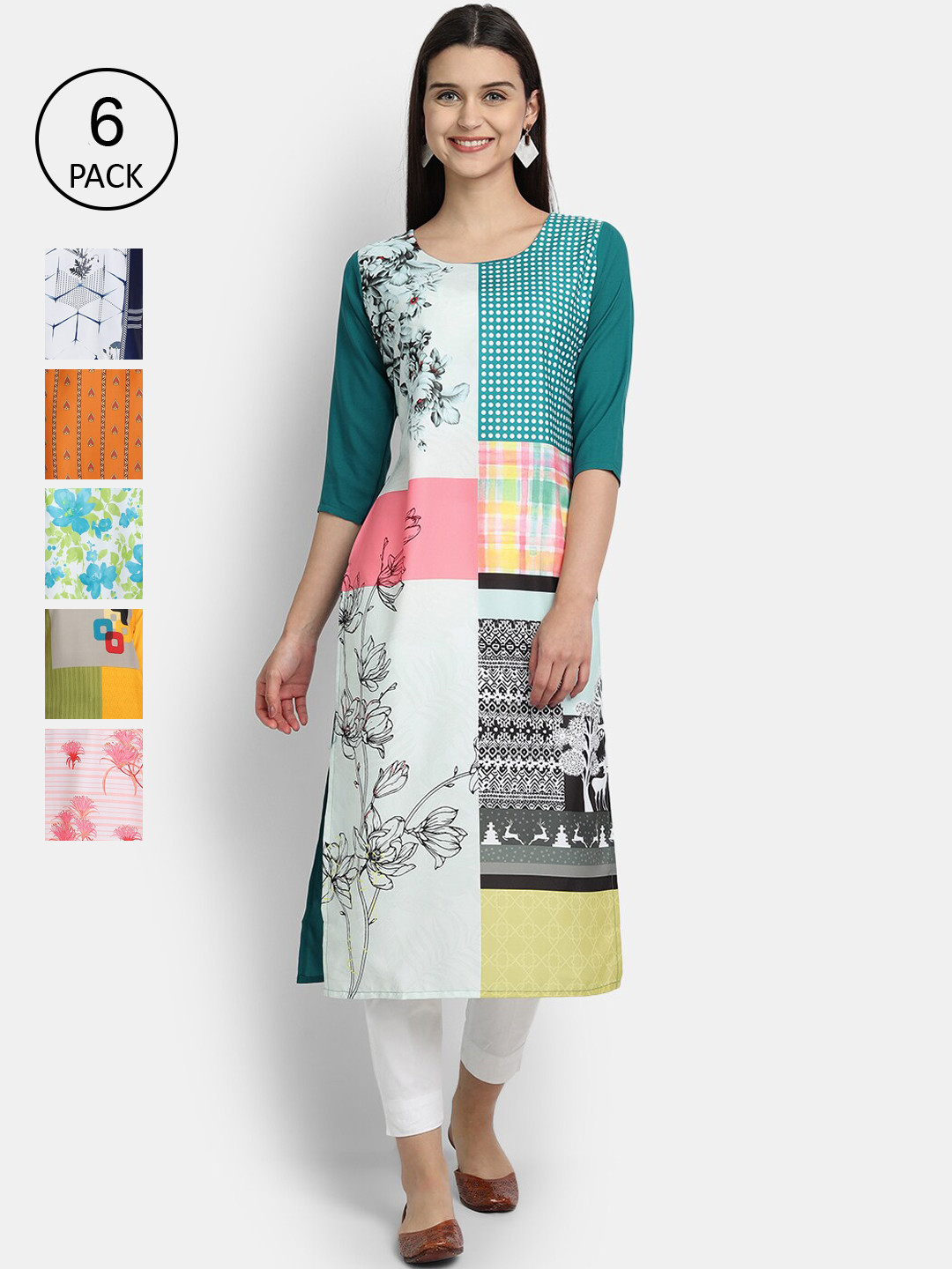 

7Threads Women Multicoloured Floral Printed Thread Work Crepe Kurta, Multi