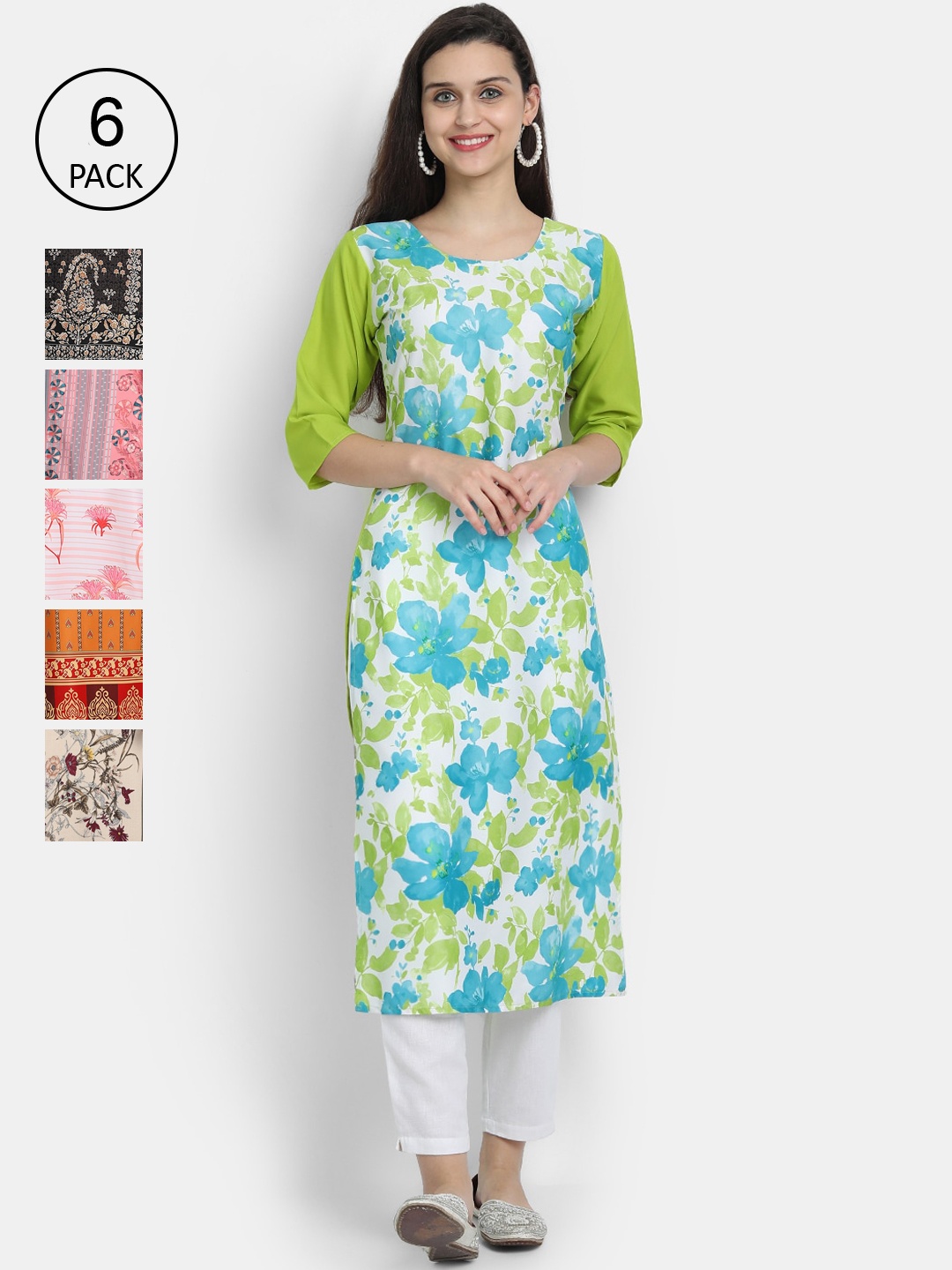 

7Threads Women Pack of 6 Crepe Kurta, Cream