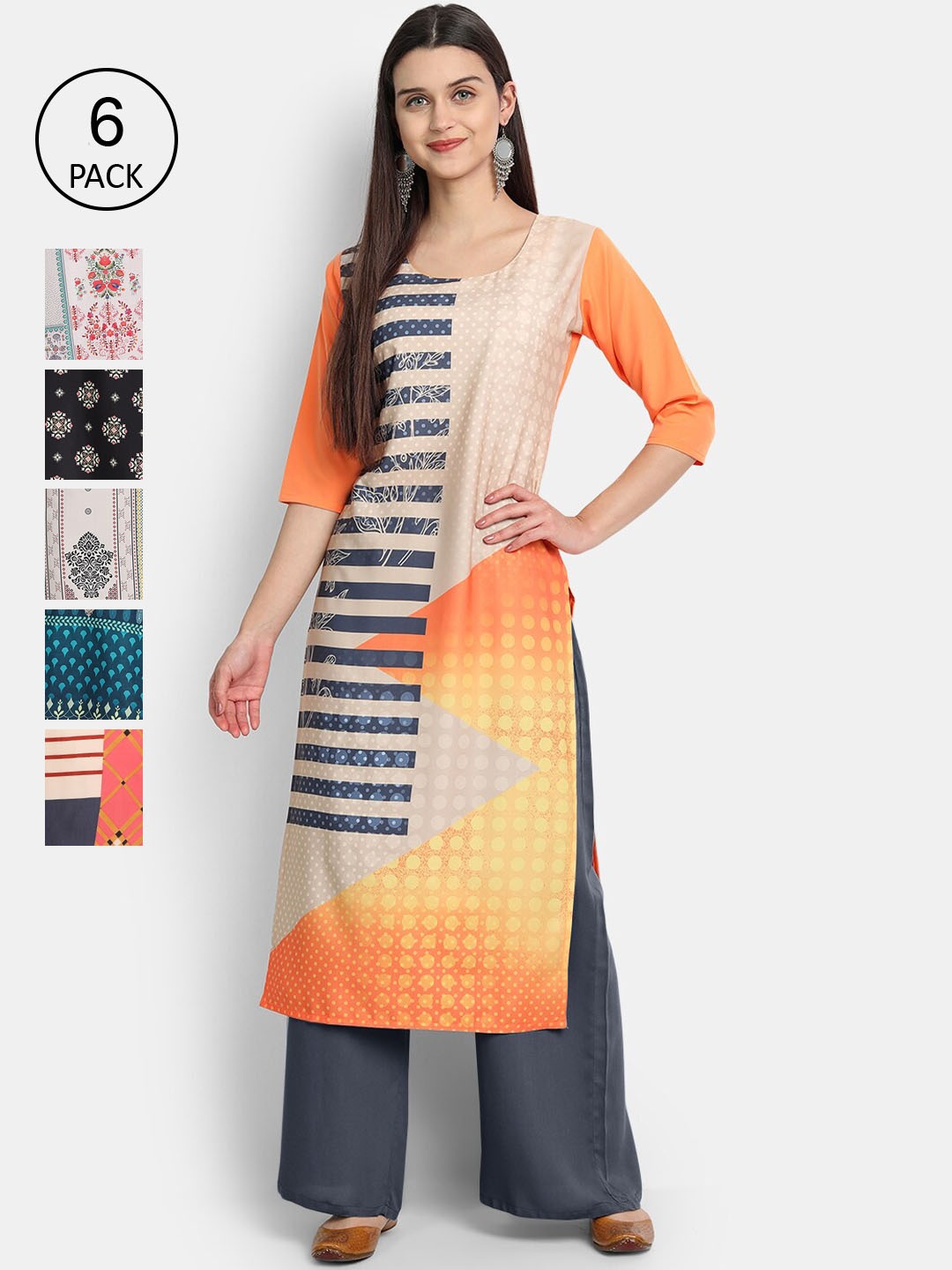 7Threads Women Multicoloured Geometric Printed Flared Sleeves Thread Work Crepe Kurta, Multi