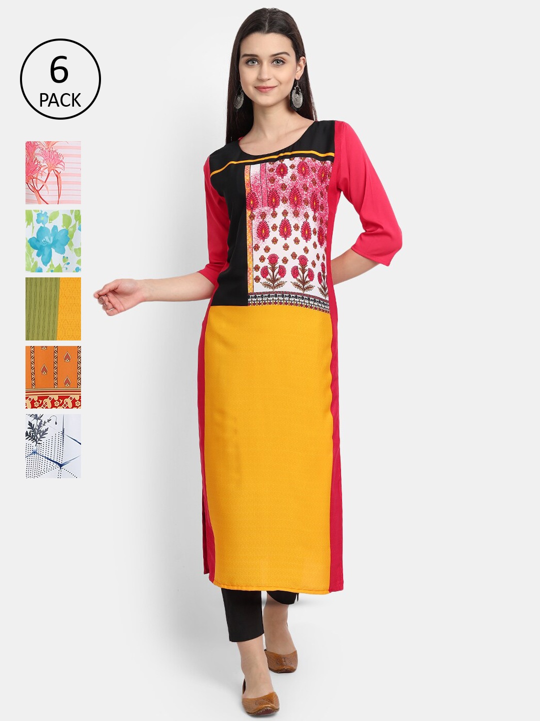 

7Threads Women Multicoloured Yoke Design Thread Work Crepe Kurta, Multi
