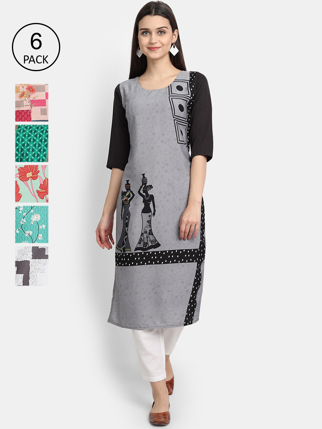 

7Threads Women Multicoloured Ethnic Motifs Printed Crepe Kurta, Multi