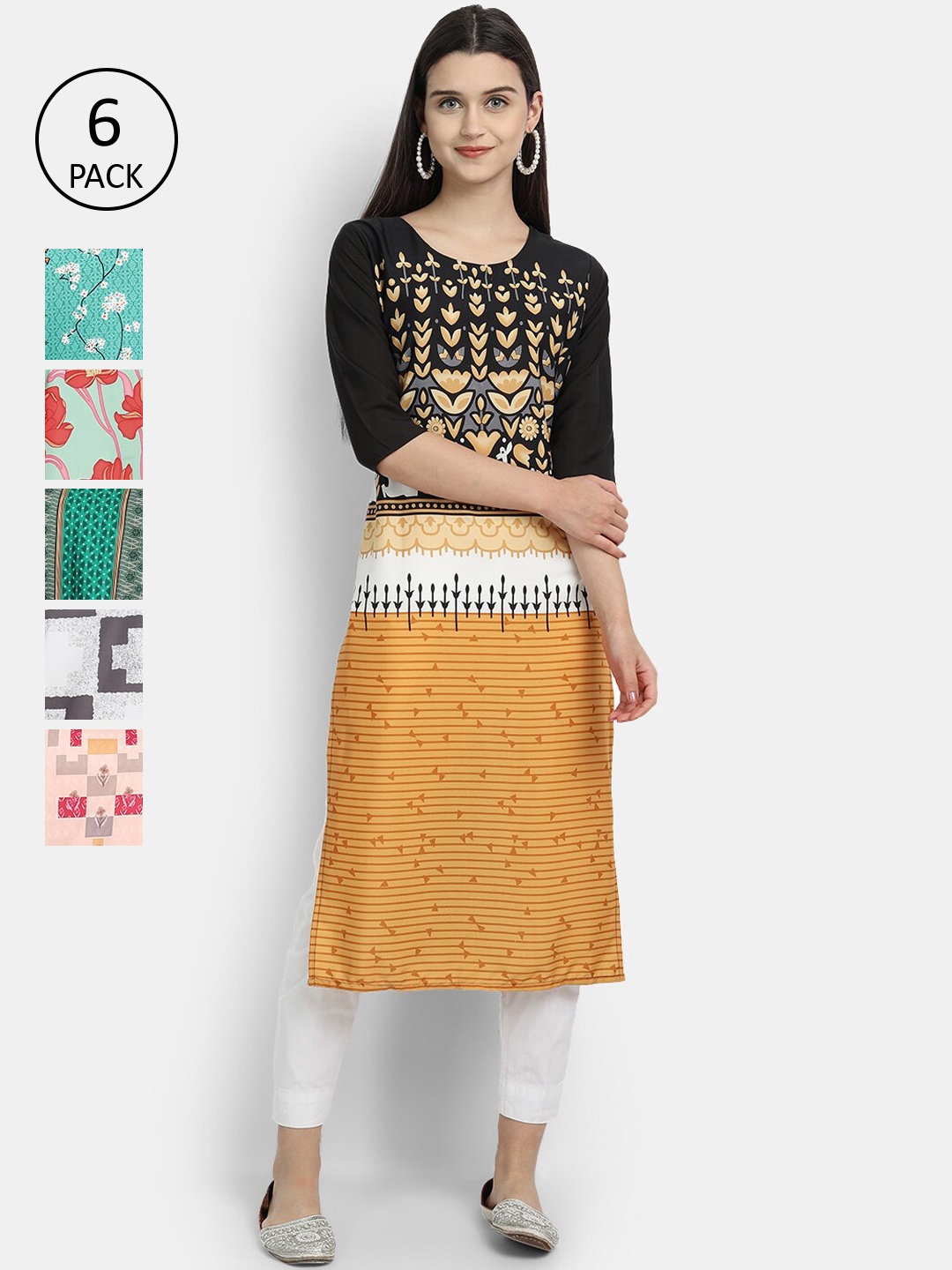

7Threads Women Multicoloured Geometric Printed Thread Work Crepe Kurta, Multi