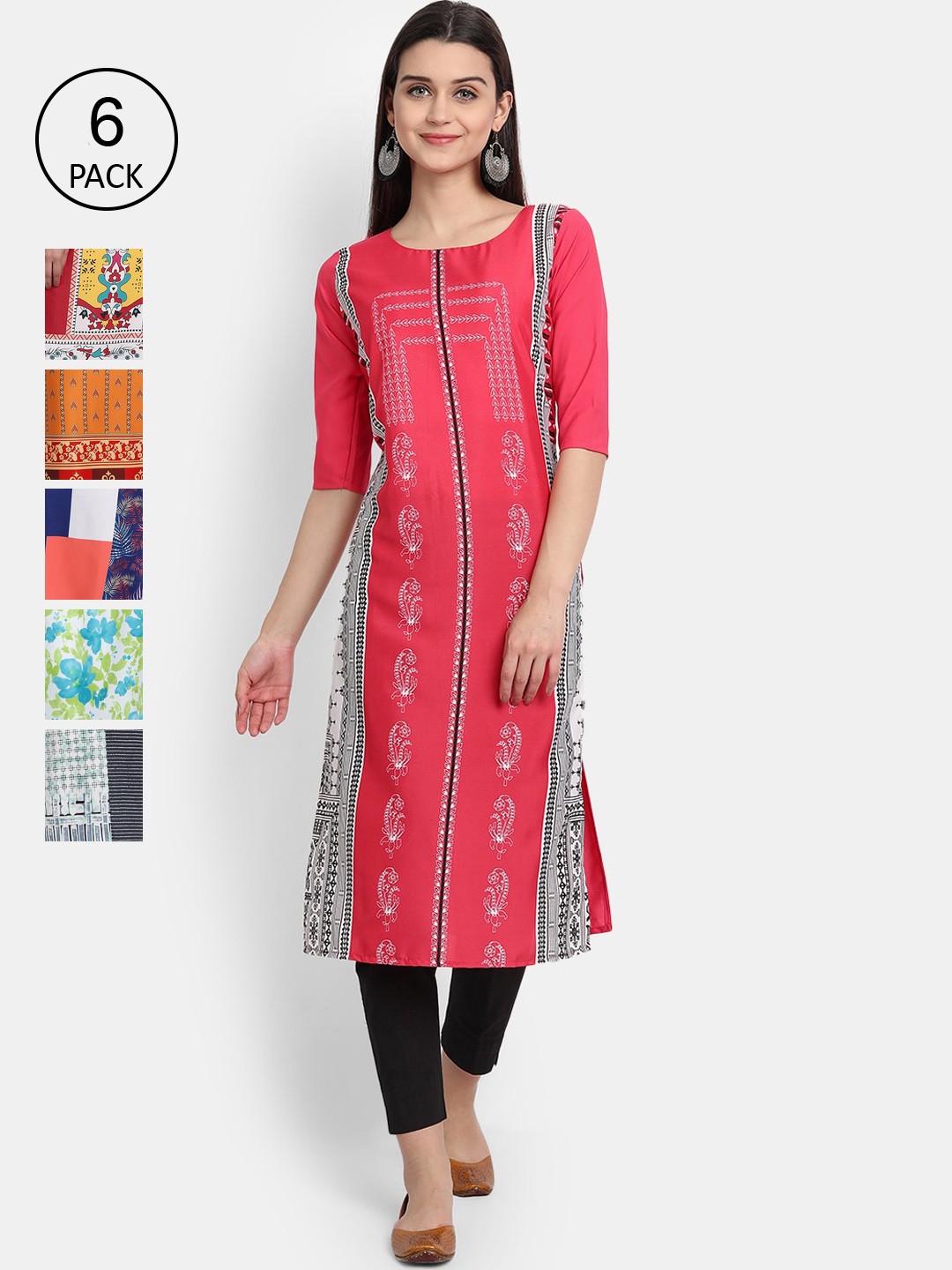 

7Threads Women Multicoloured Pack Of 6 Kurta, Multi