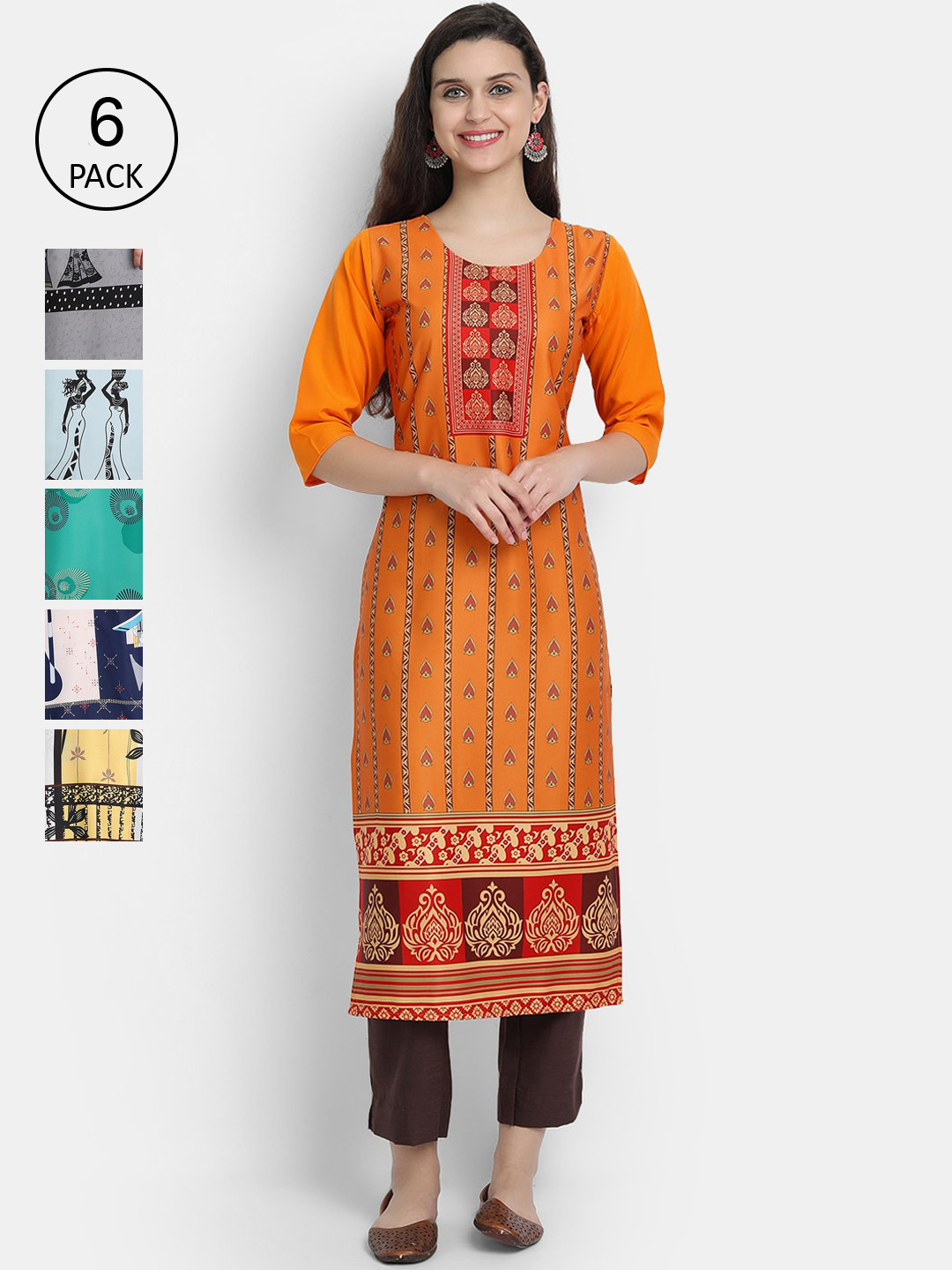 

7Threads Women Multicoloured Ethnic Motifs Printed Thread Work Crepe Kurta, Multi