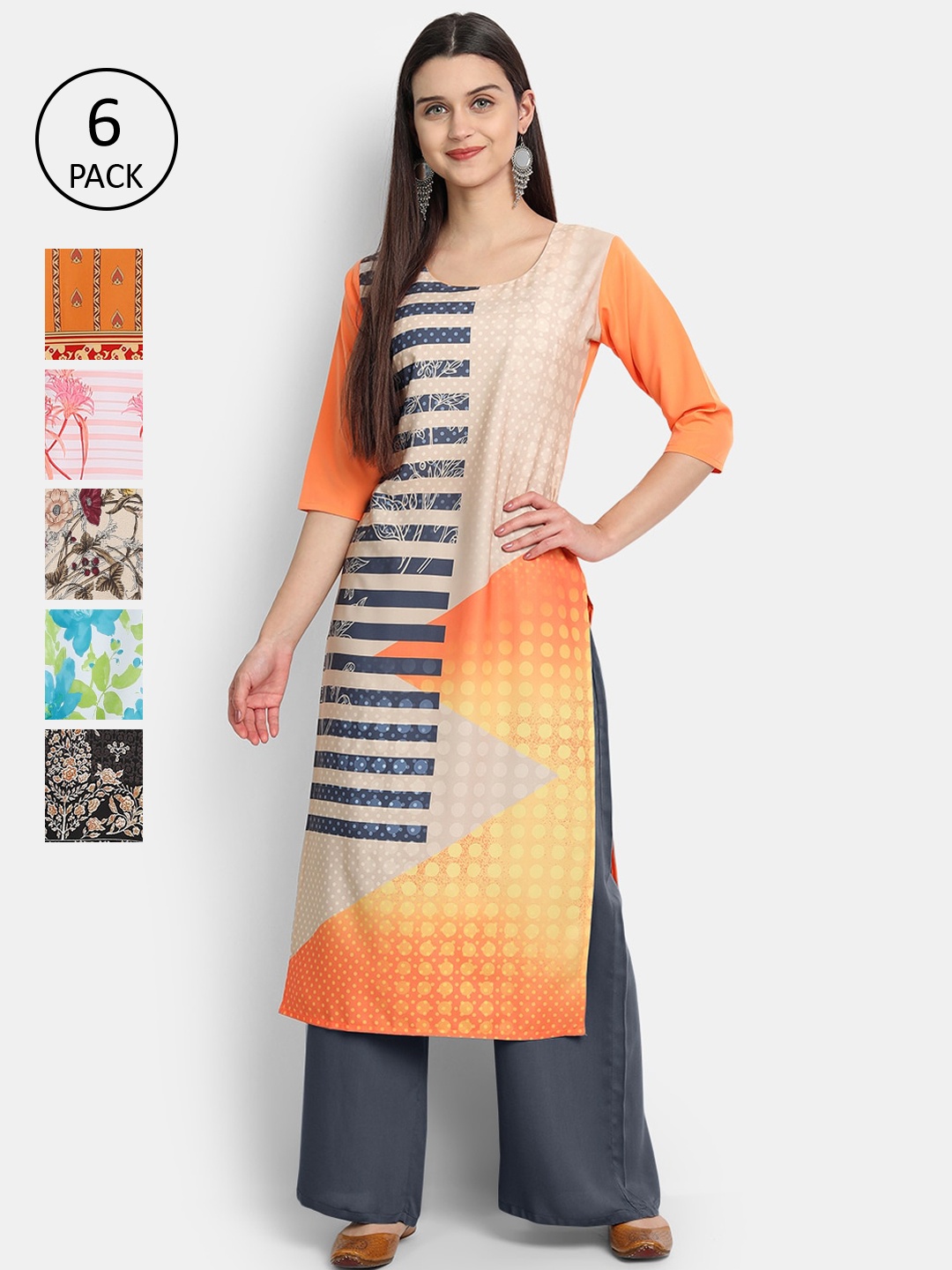 

7Threads Women Multicoloured Printed Extended Sleeves Crepe Kurta, Multi