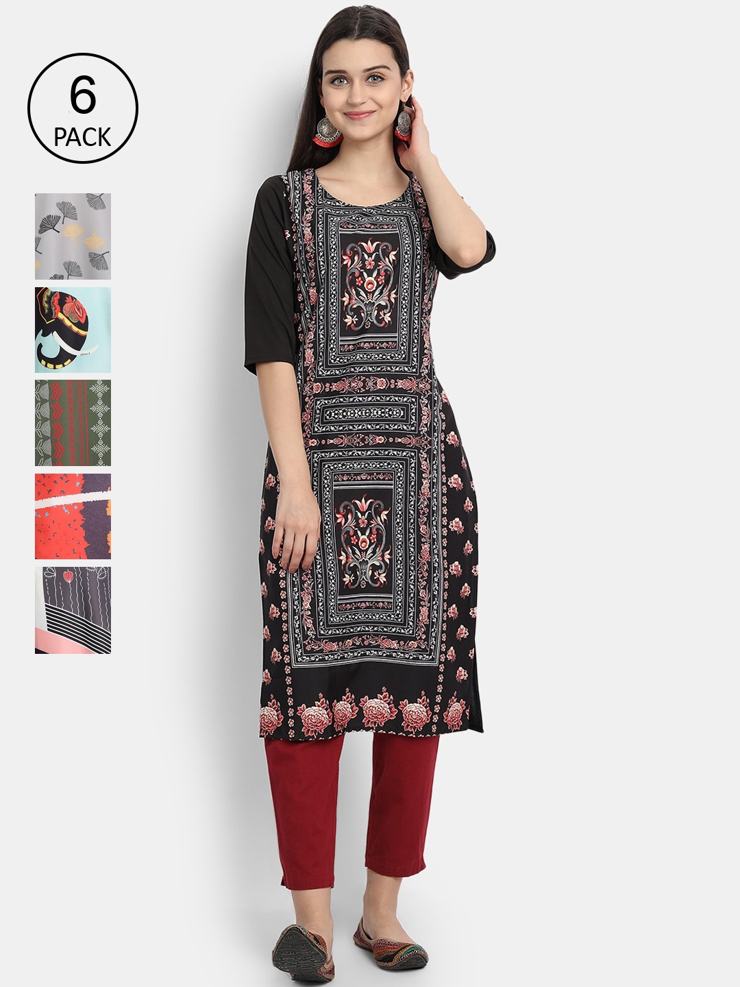 

7Threads Women Multicoloured Ethnic Motifs Printed Crepe Kurta, Multi