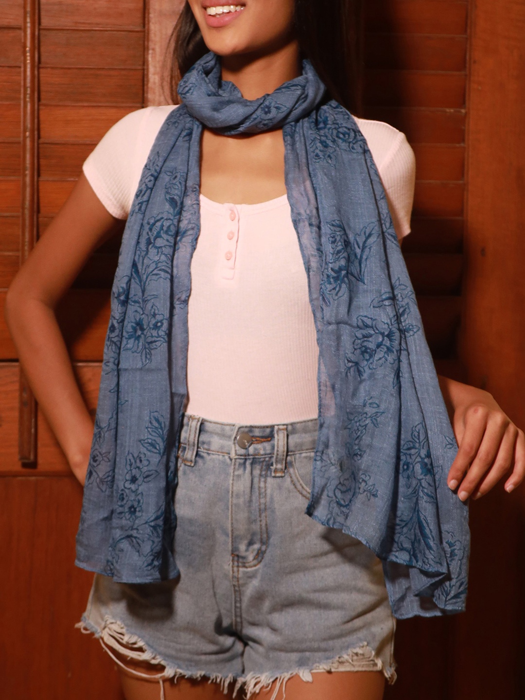

Ayesha Women Blue Floral Printed Scarf