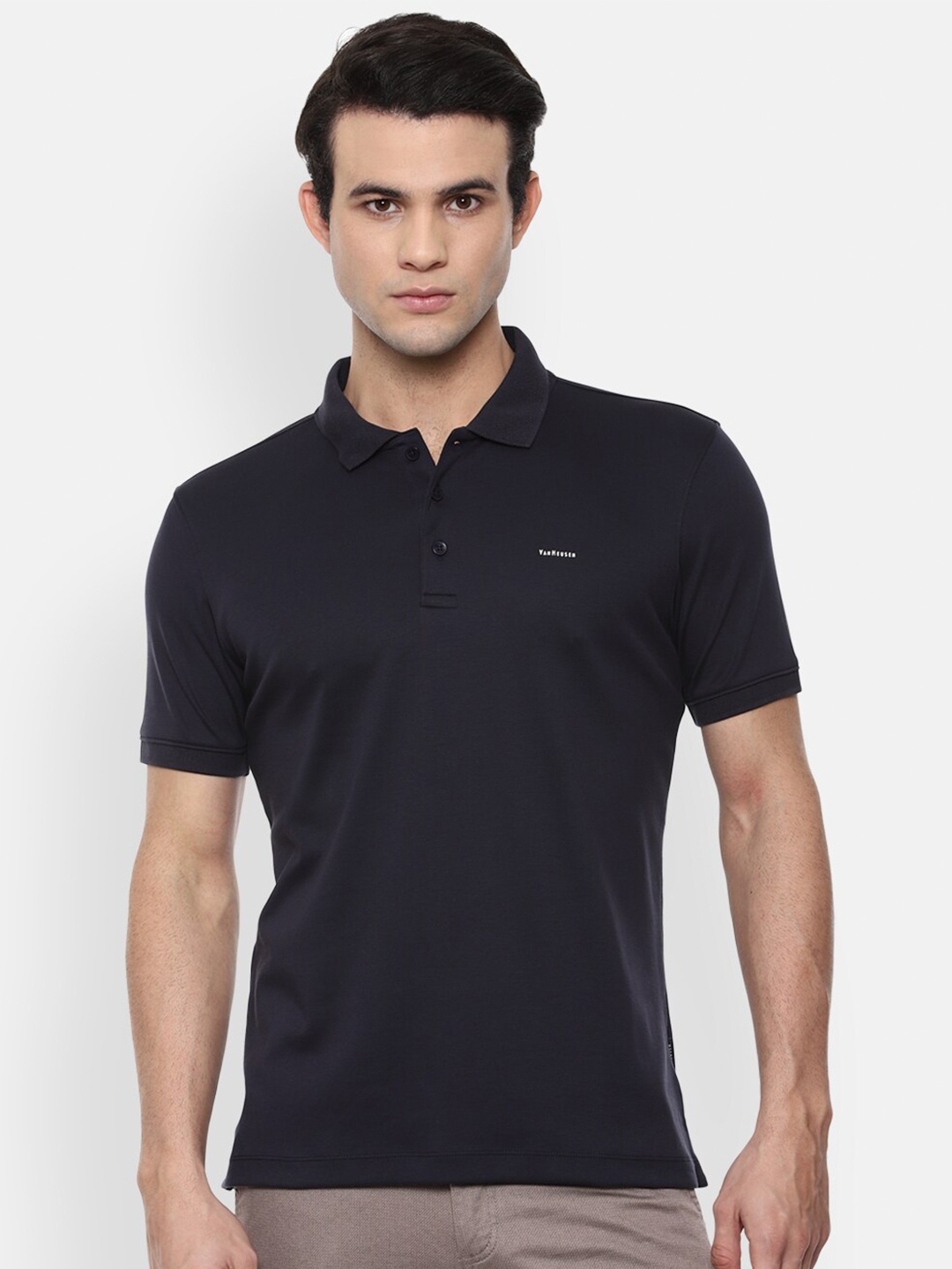 

Van Heusen Men Navy Blue Polo Collar T-shirt
