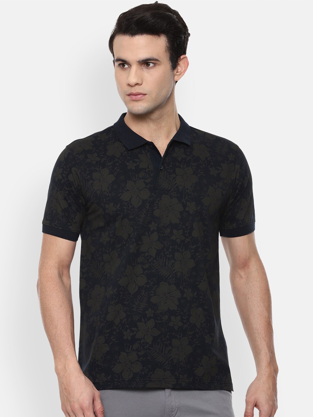 

Van Heusen Sport Men Black & Olive Green Tropical Printed Polo Collar T-shirt