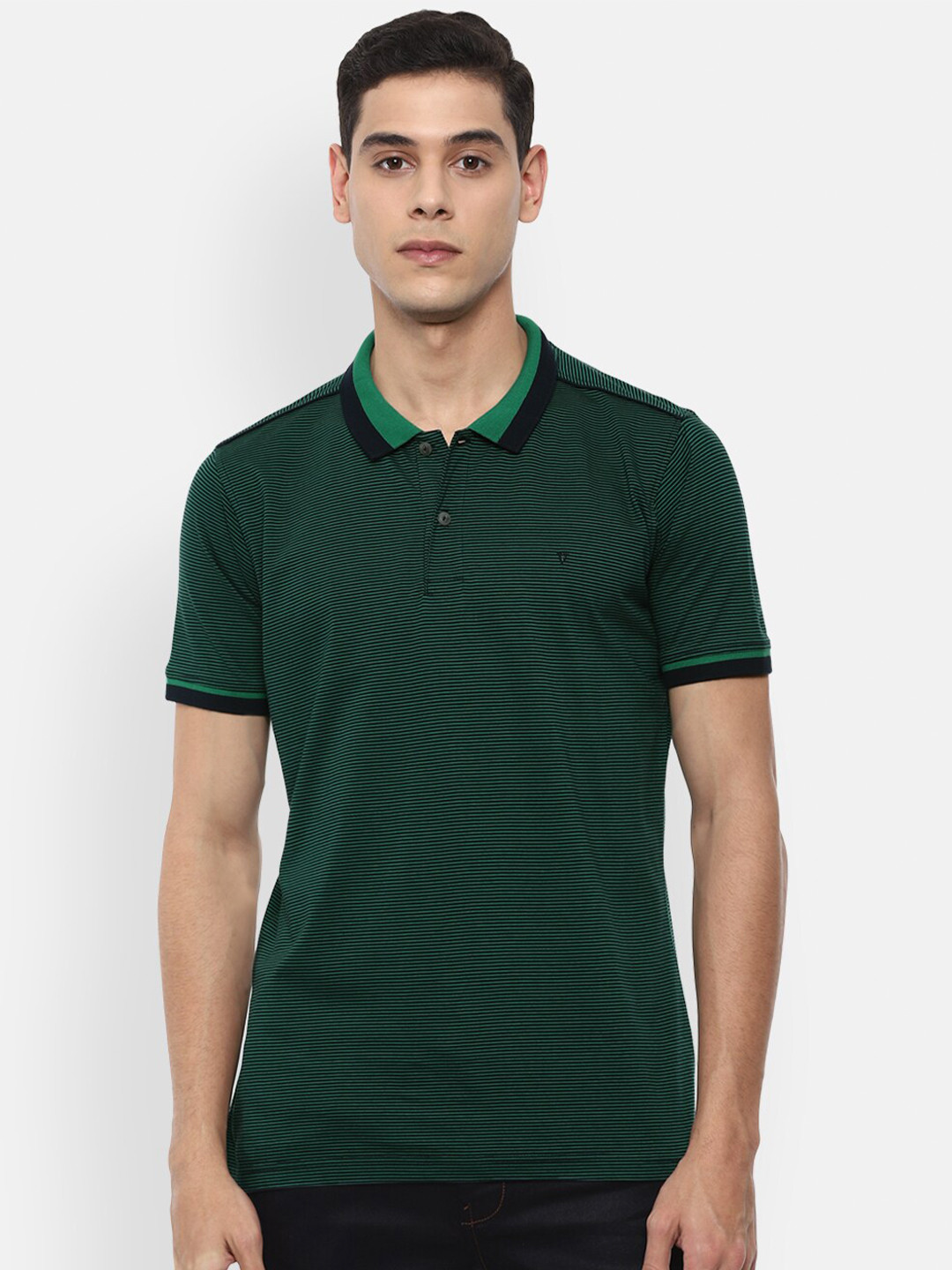

Van Heusen Sport Men Green & Black Striped Polo Collar T-shirt