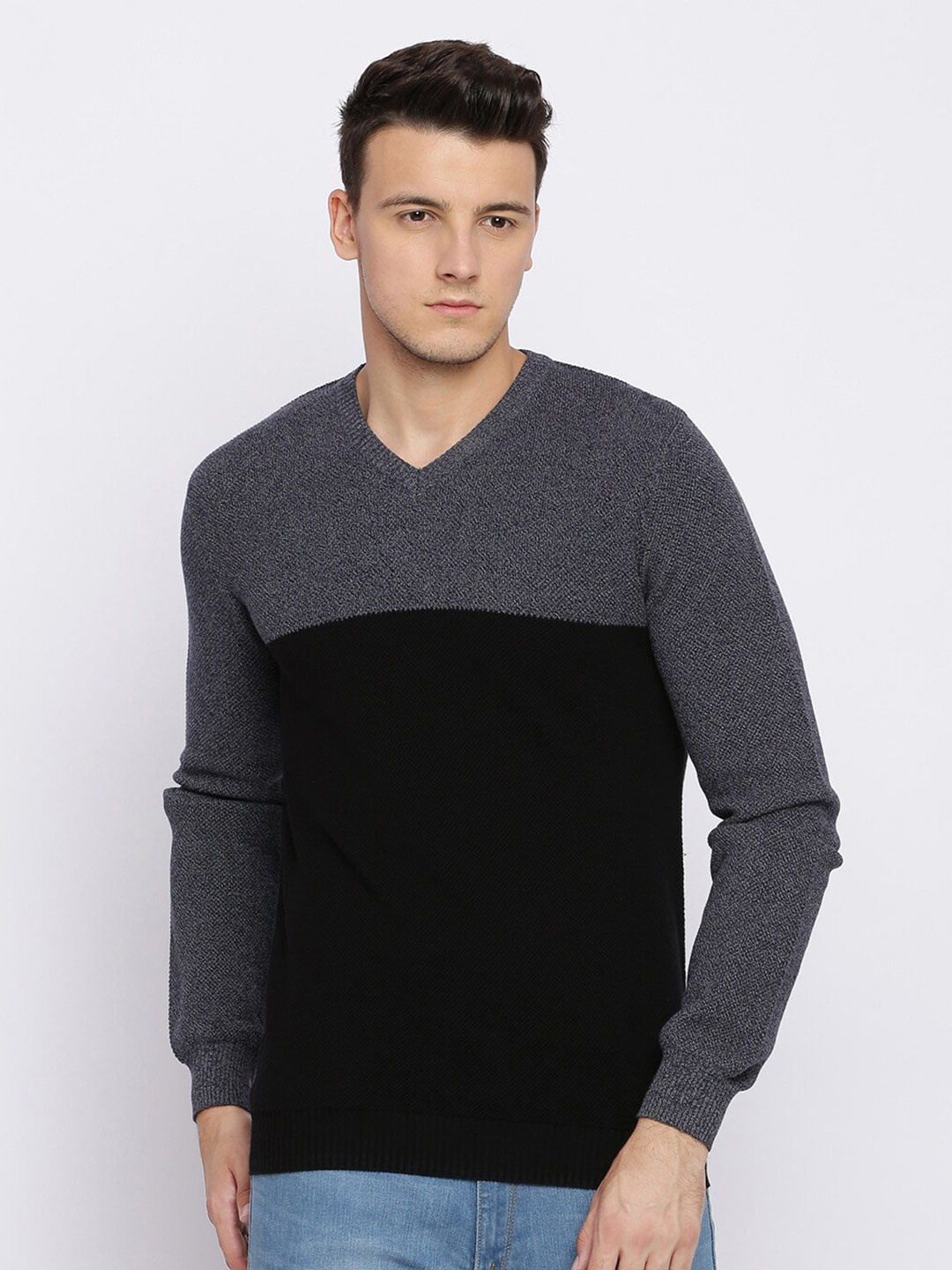 

Basics Men Black Colourblocked Pullover