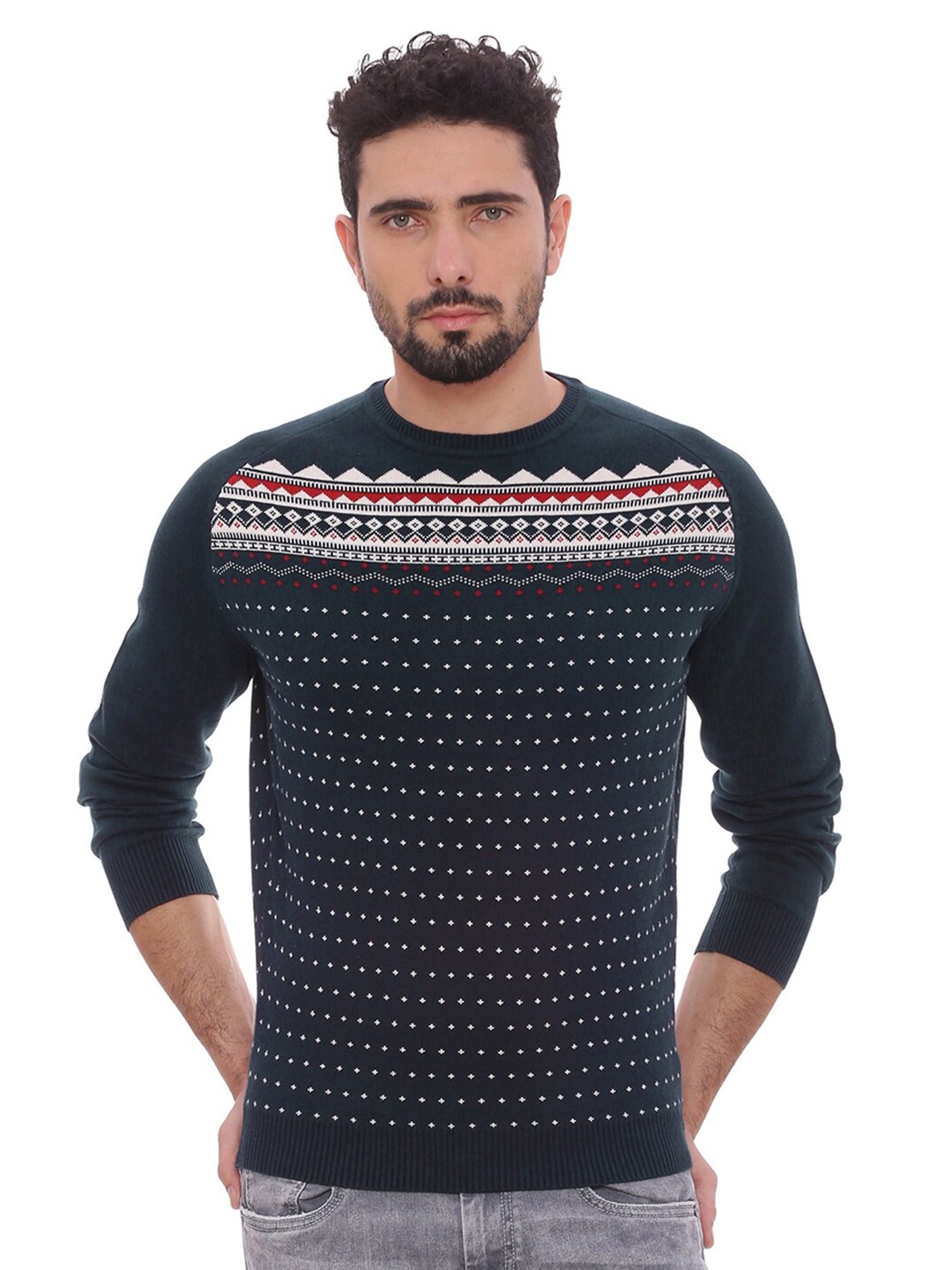 

Basics Men Navy Blue & Red Floral Cardigan