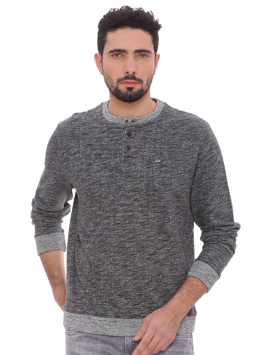 

Basics Men Charcoal Grey Striped Pullover