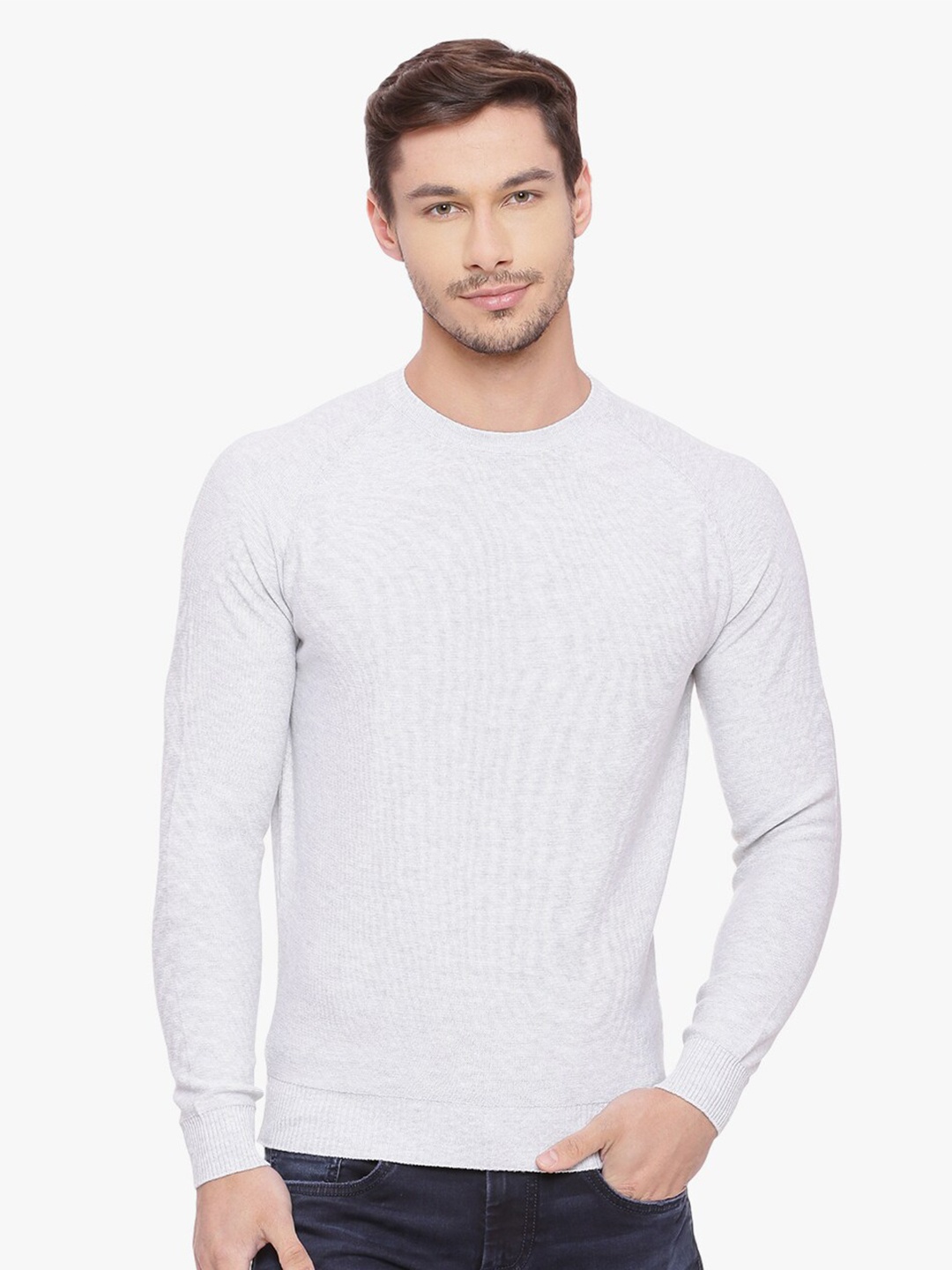 

Basics Men White Solid Pullover