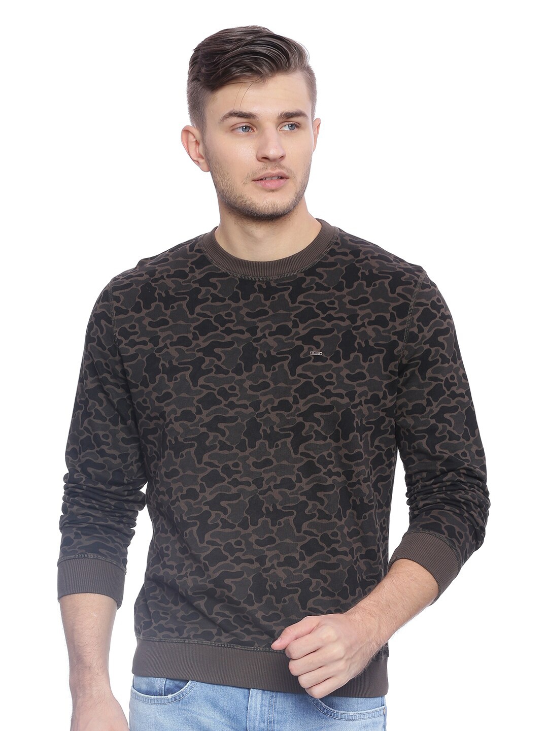 

Basics Men Brown & Charcoal Printed Pullover