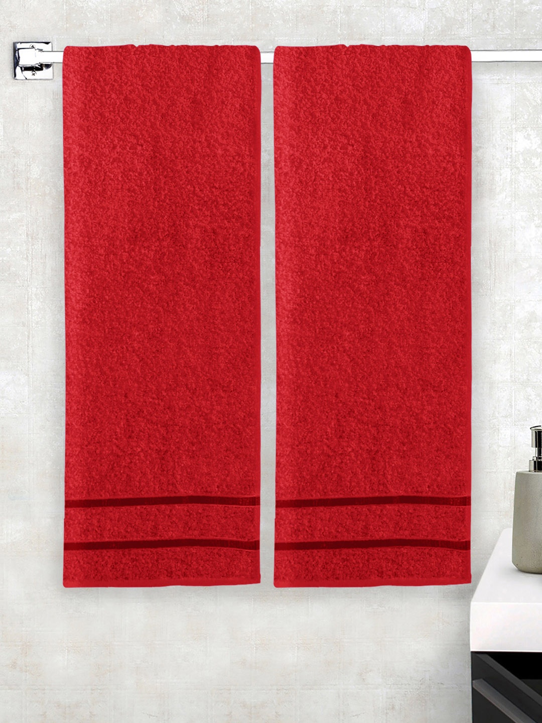 

Story@home Set Of 2 Red Solid 450 GSM Pure Cotton Bath Towels