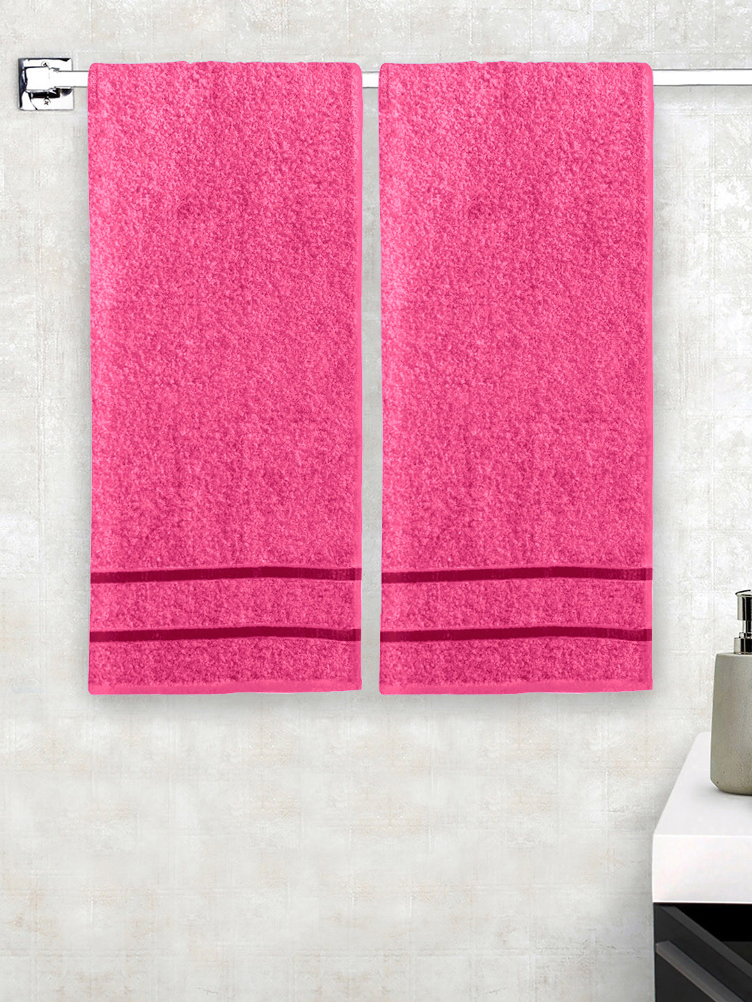 

Story@home Set of 2 Pink Solid 450 GSM Pure Cotton Medium Bath Towels