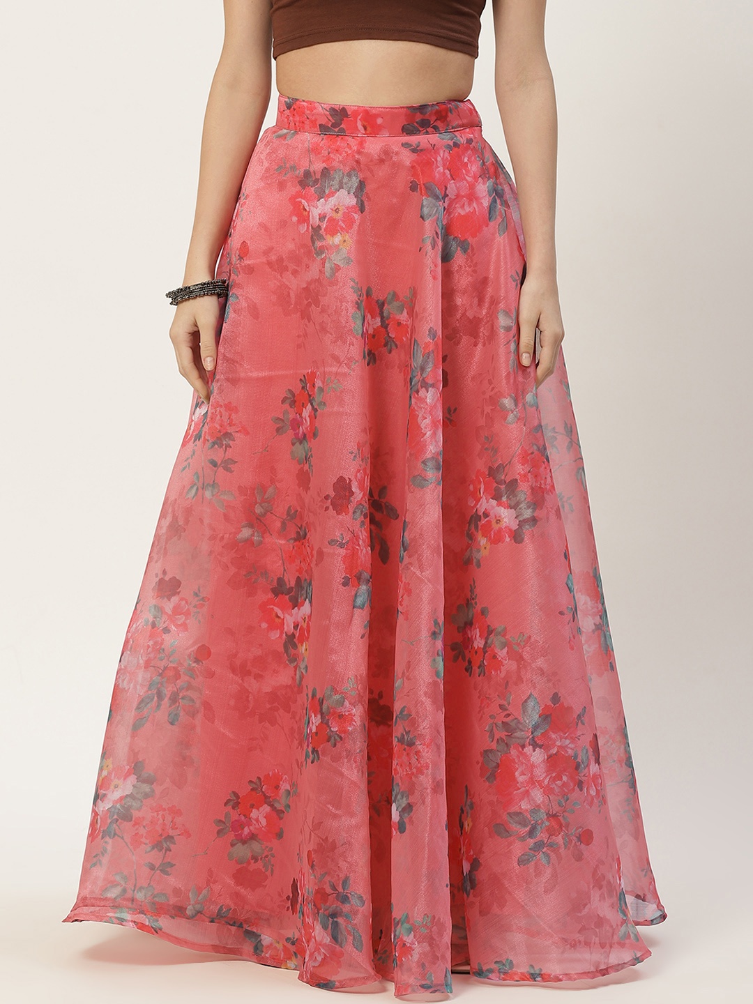 

Studio Shringaar Pink Printed Organza Skirt