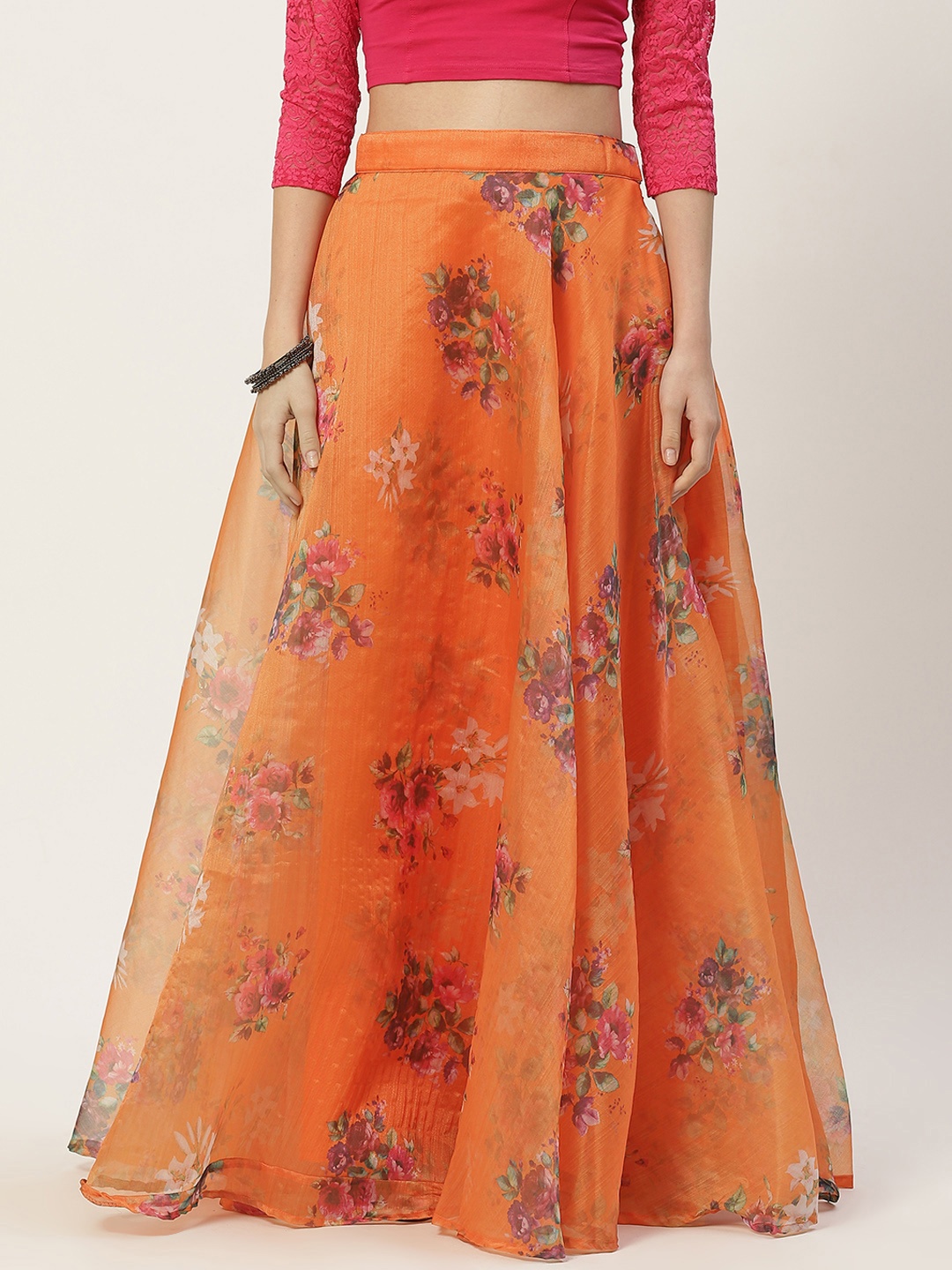 

Studio Shringaar Orange Printed Organza Skirt