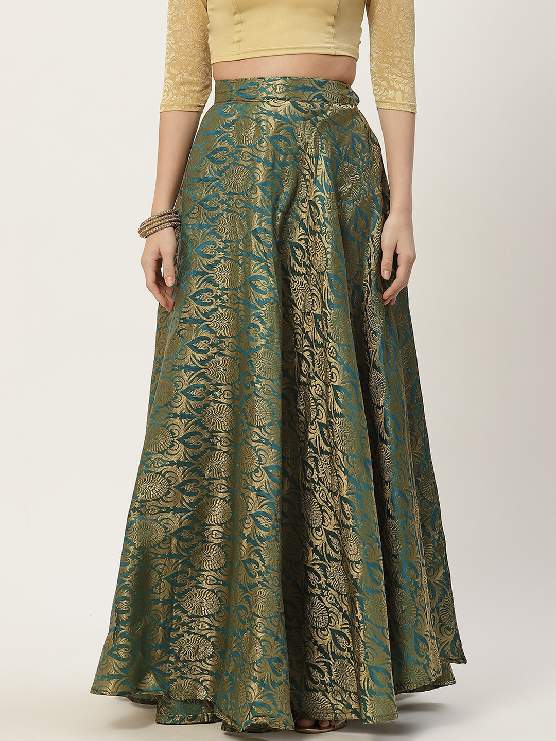 

Studio Shringaar Green Traditional Brocade Silk Skirt