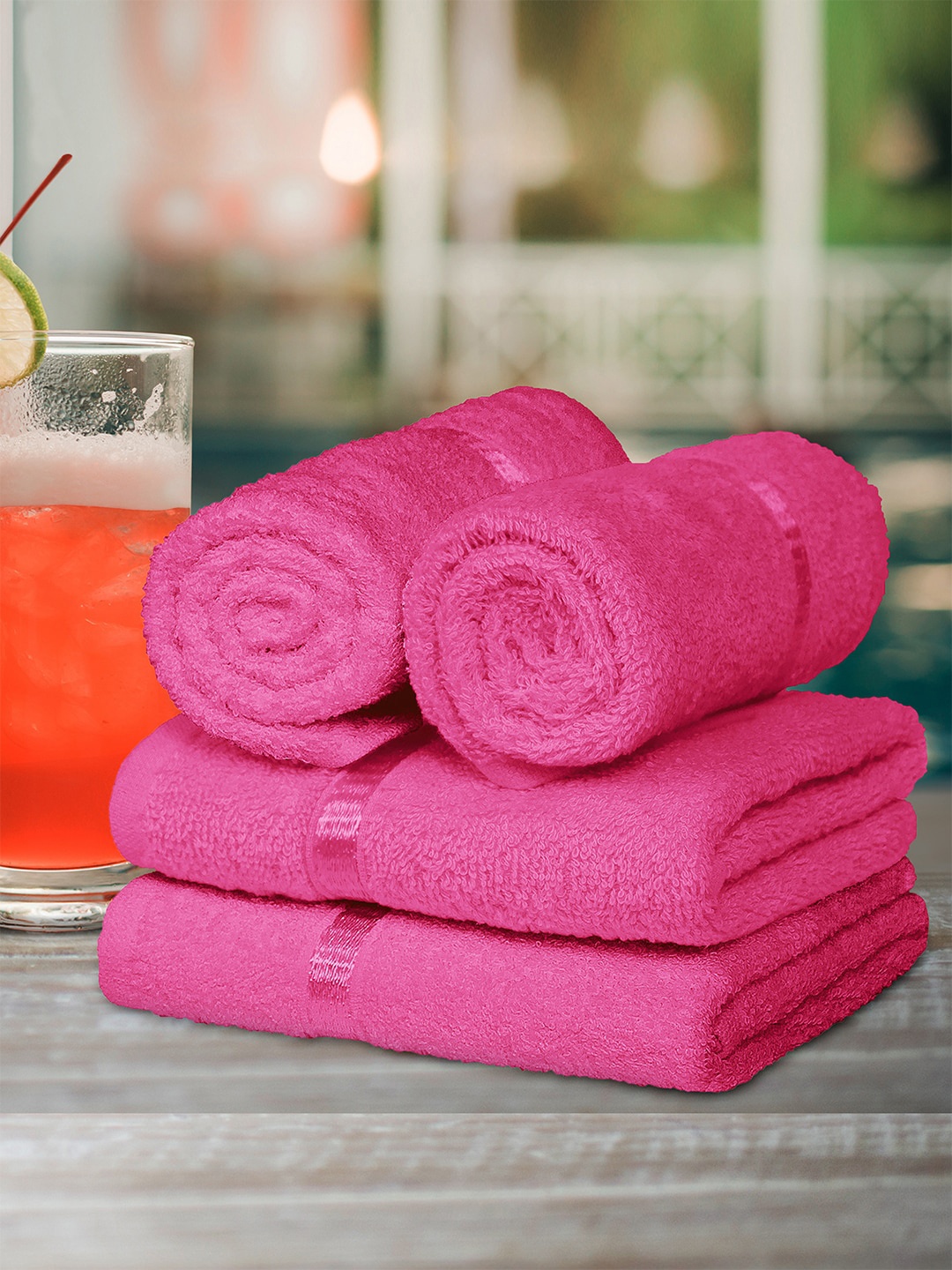 

Story@home Set Of 4 Pink Solid 450 GSM Pure Cotton Hand Towels