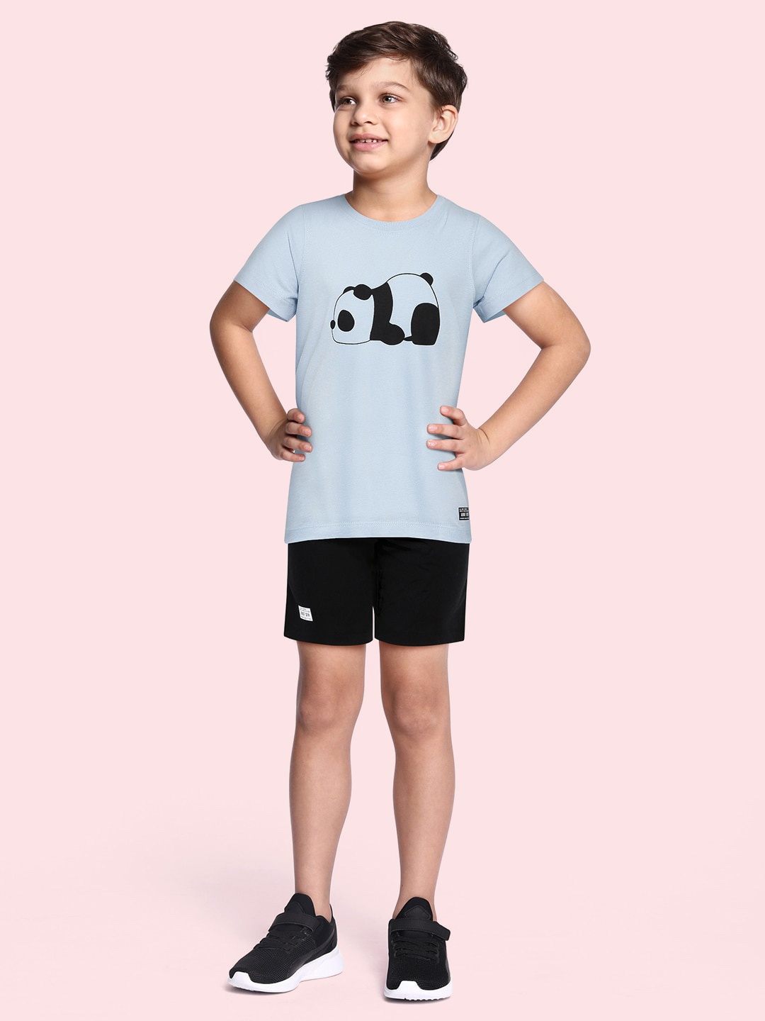

abof Boys Blue & Black Cotton T-shirt & Shorts