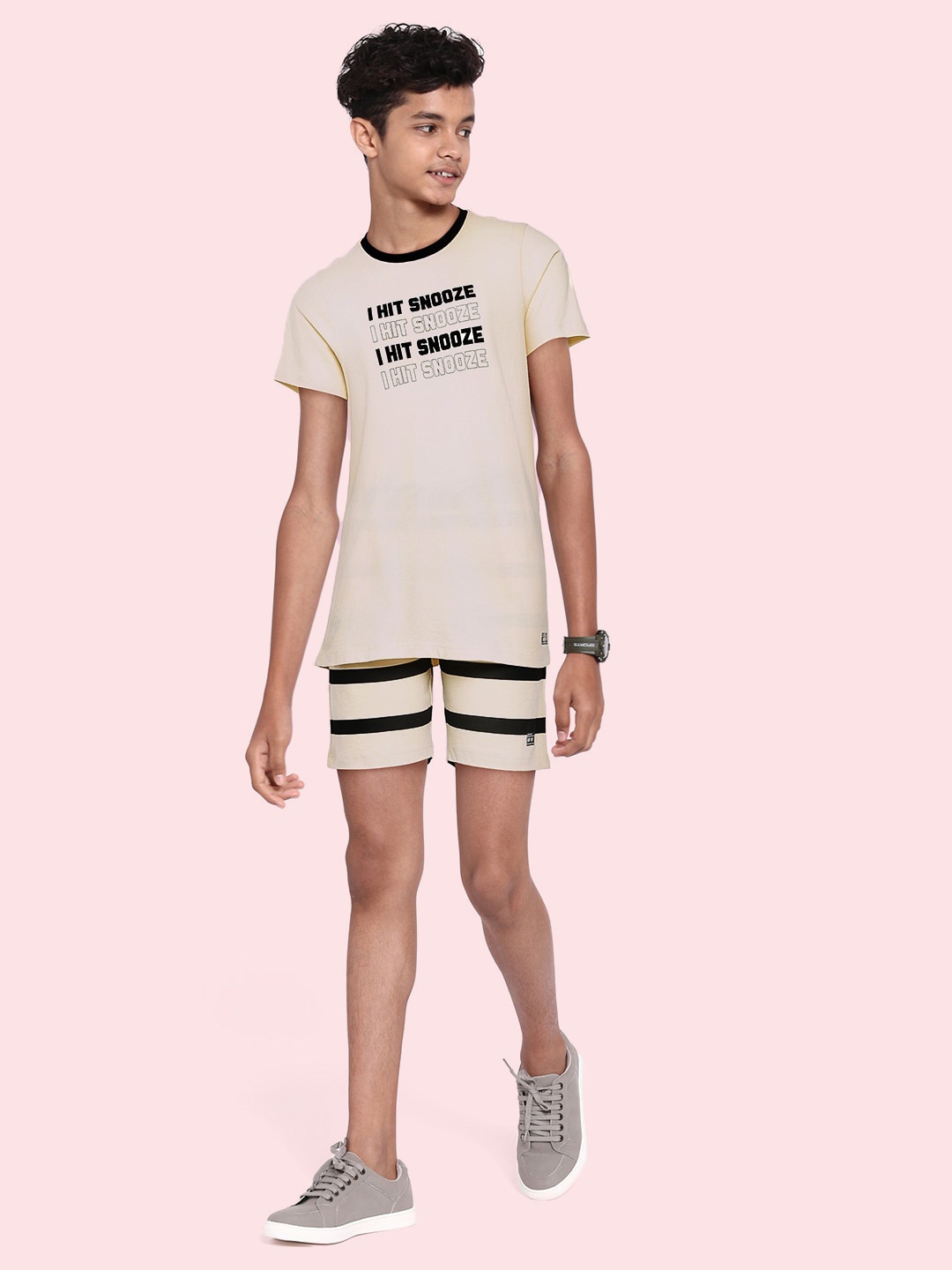 

abof Boys Cream-Coloured Pure Cotton Printed Tshirt & Shorts