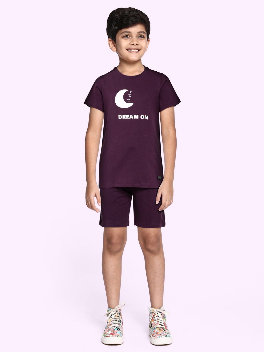 

abof Boys Purple & White Printed Pure Cotton T-shirt with Shorts