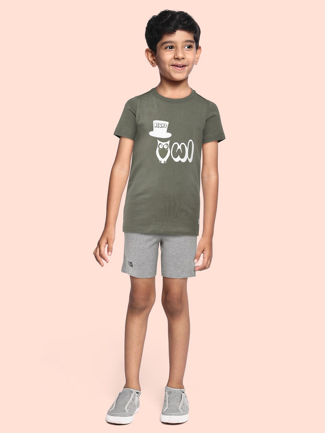 

abof Boys Grey & Olive Green Cotton T-shirt & Shorts