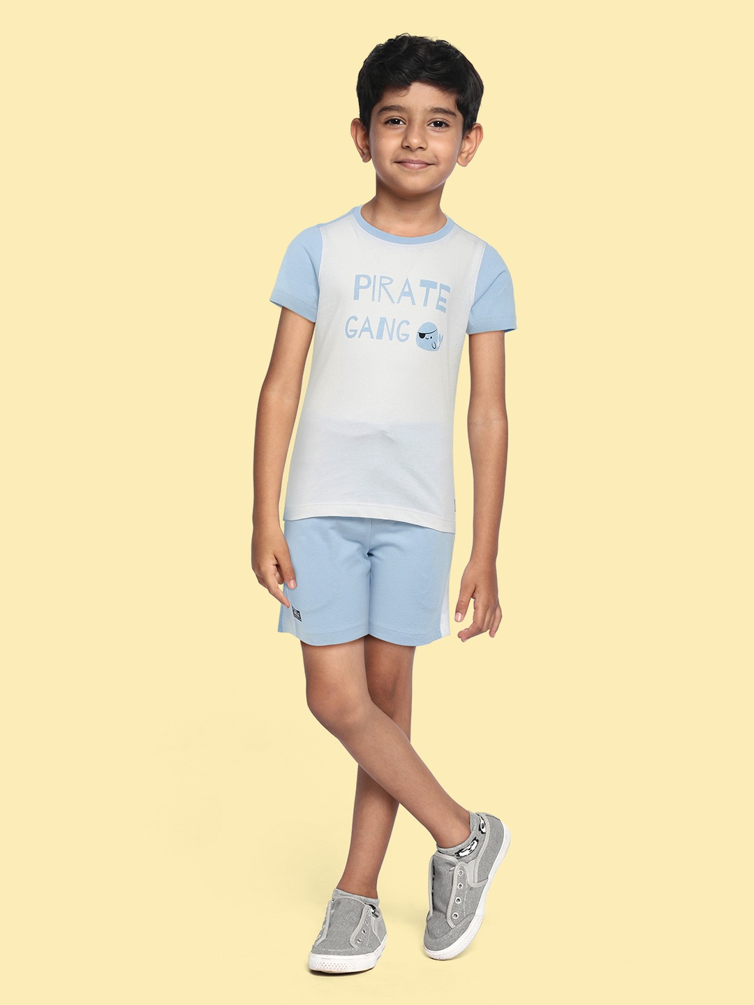 

abof Boys Blue & White Cotton T-shirt & Shorts