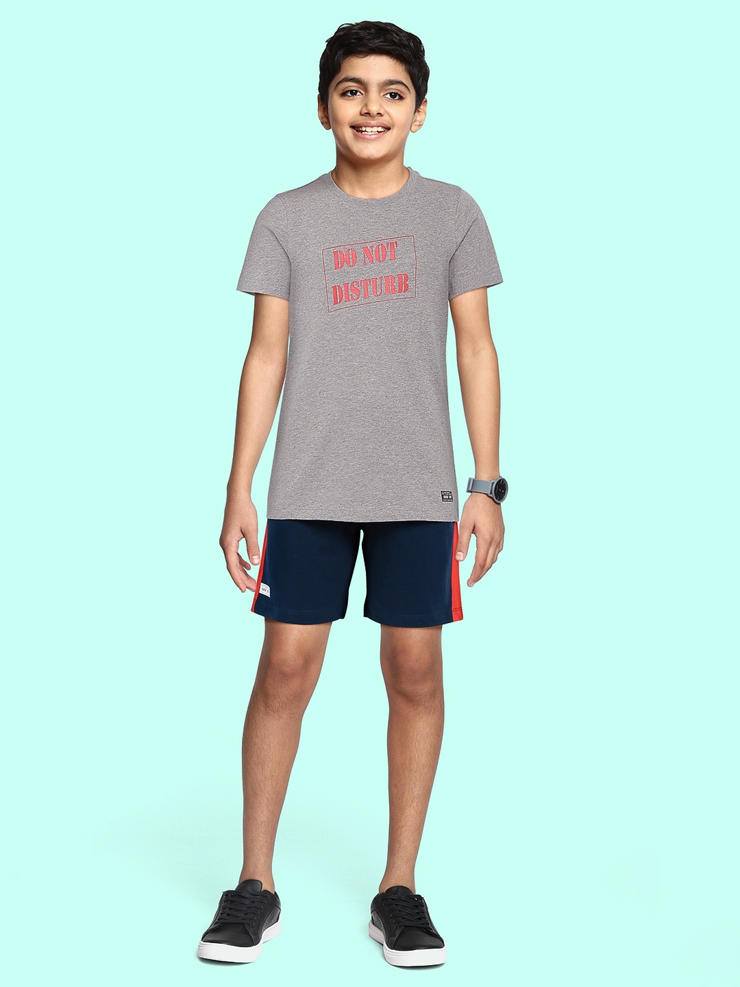 

abof Boys Grey & Navy Blue Printed T-shirt with Shorts