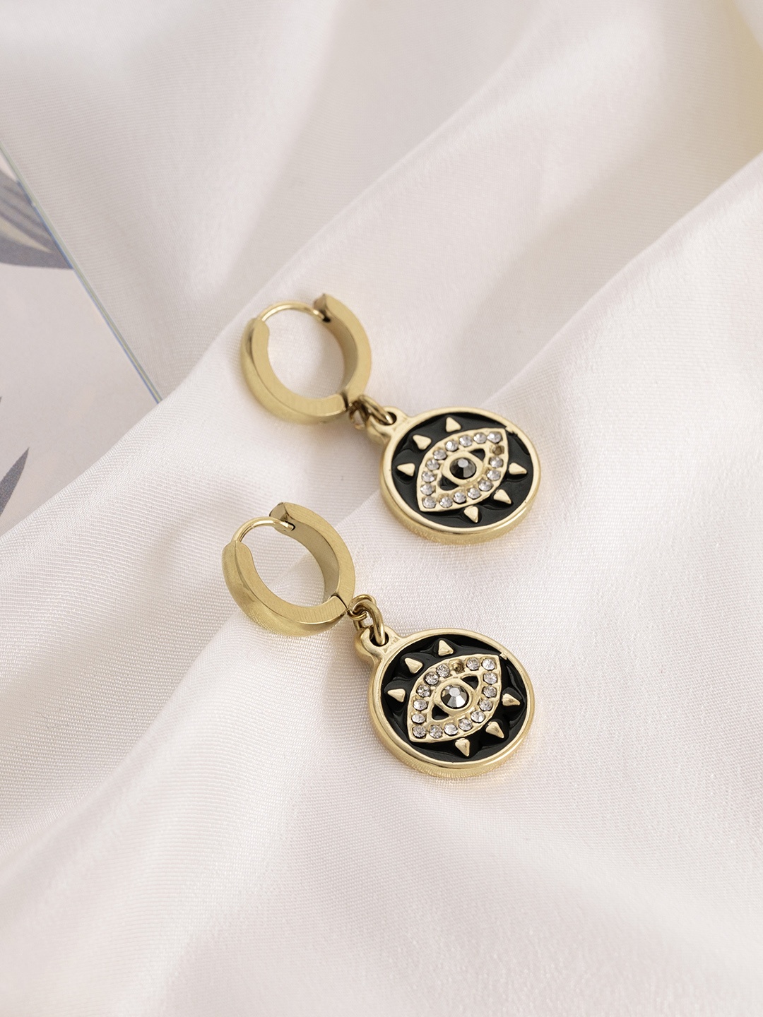 

Mikoto by FableStreet Black Evil Eye Black Enamel Quirky Drop Earrings