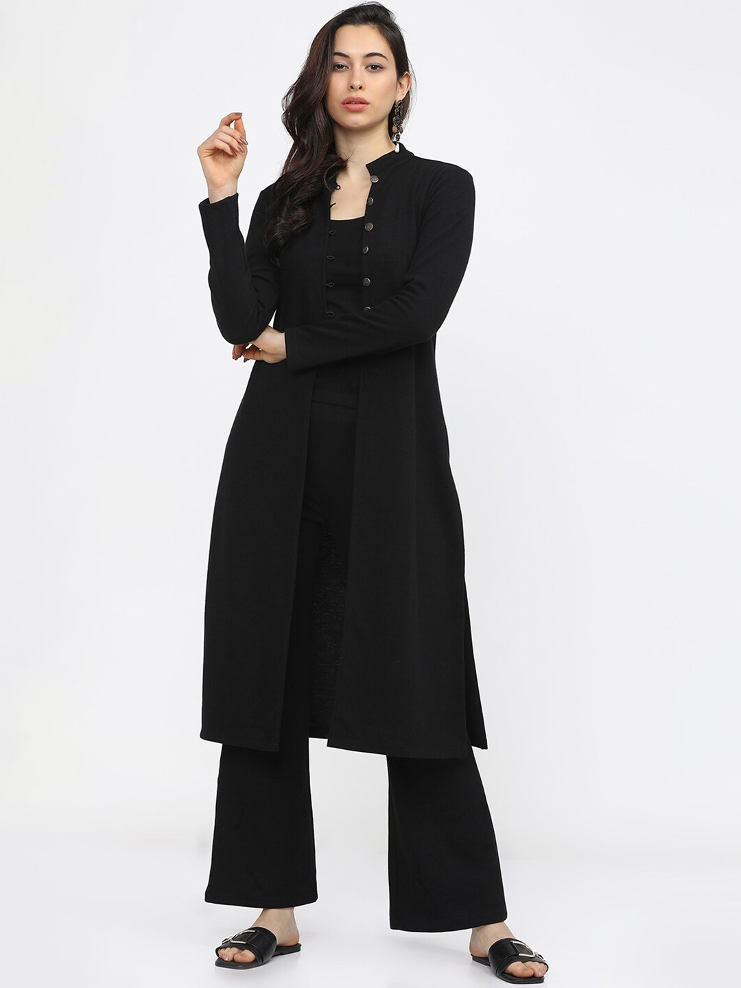 

Vishudh Women Black Longline Button Shrug