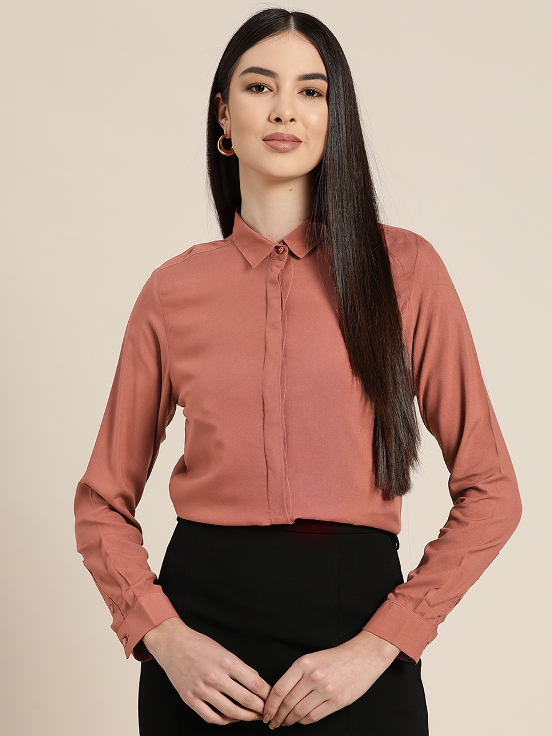 

Hancock Women Rust Solid Slim Fit Formal Shirt