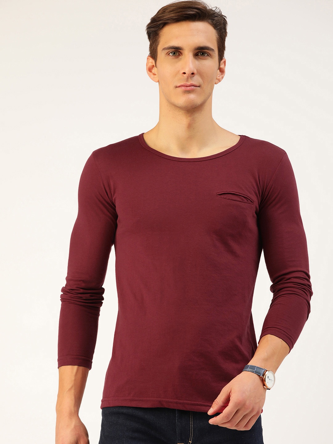 

GESPO Men Maroon Cotton Solid T-shirt