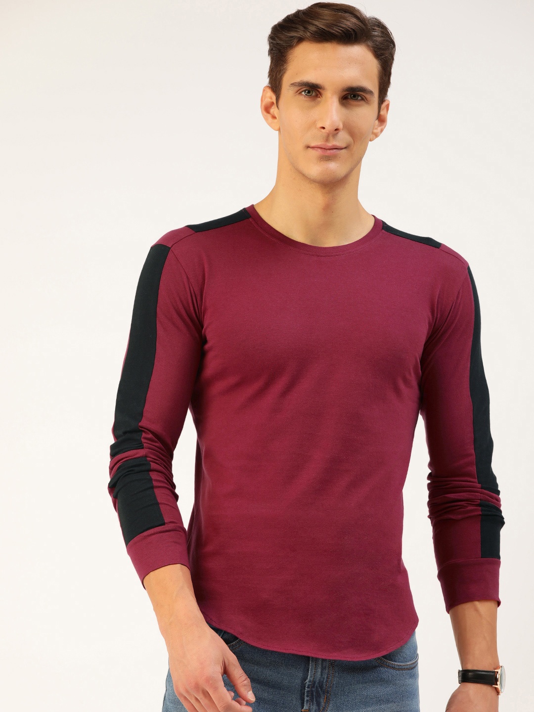 

GESPO Men Maroon Cotton Solid T-shirt