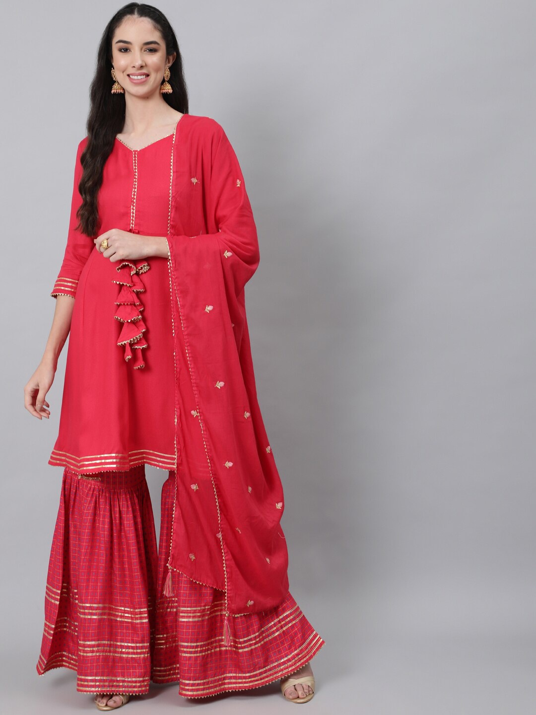 

Anubhutee Women Pink Gotta Patti Kurta with Sharara & With Dupatta